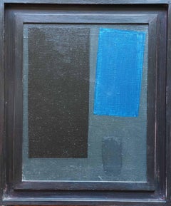 Vintage Abstract with Blue Oblong Right - British fifties abstract art oil painting
