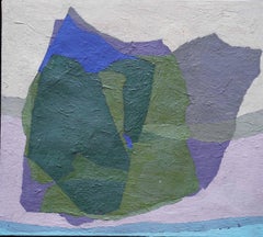 Astratto con uomo Verso - pittura ad olio astratta britannica degli anni '50 verde blu