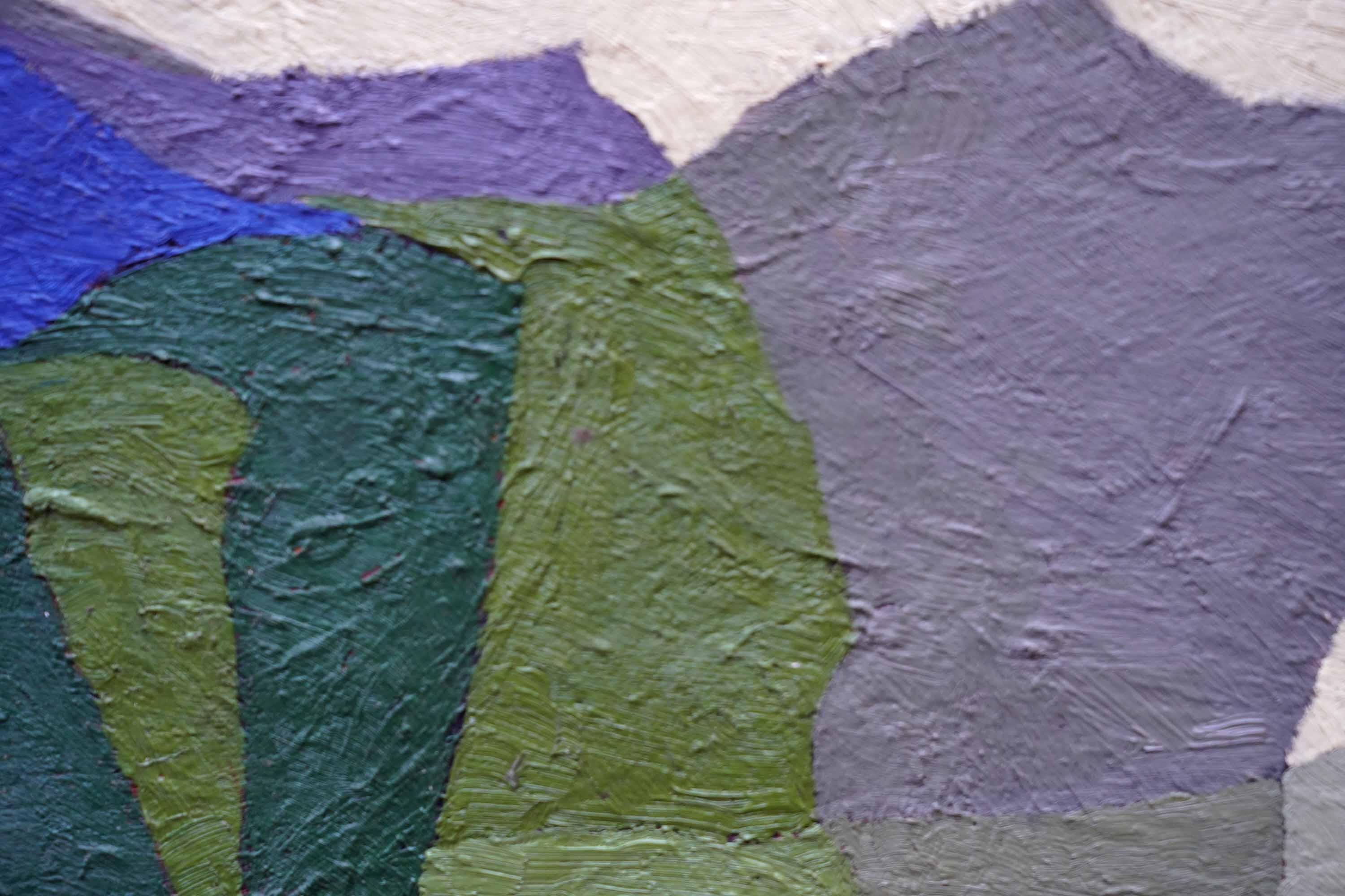 Abstract with Man Verso - British fifties abstract art oil painting green blue - Gray Portrait Painting by Peter L Field