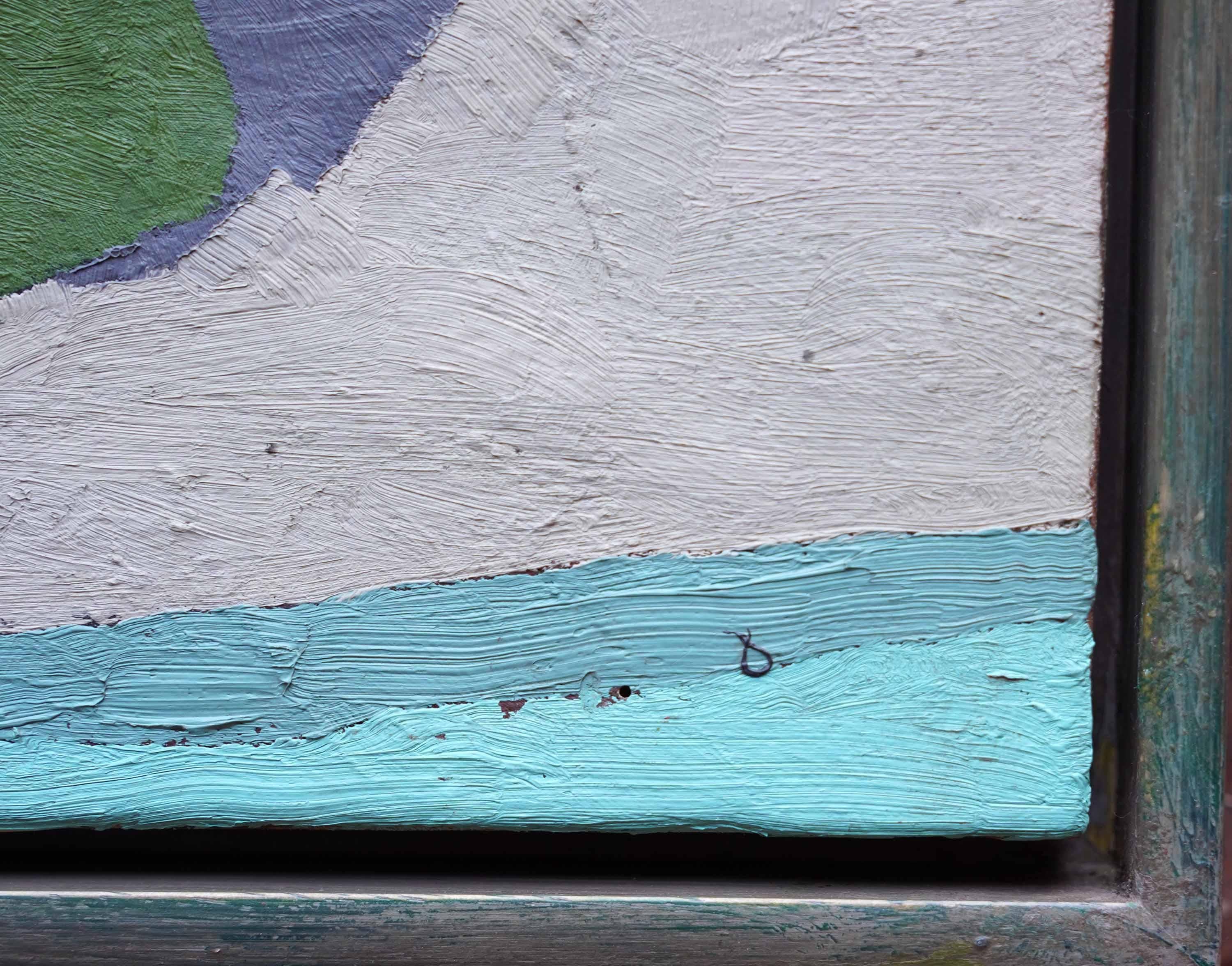 Abstract with Man Verso - British fifties abstract art oil painting green blue For Sale 1