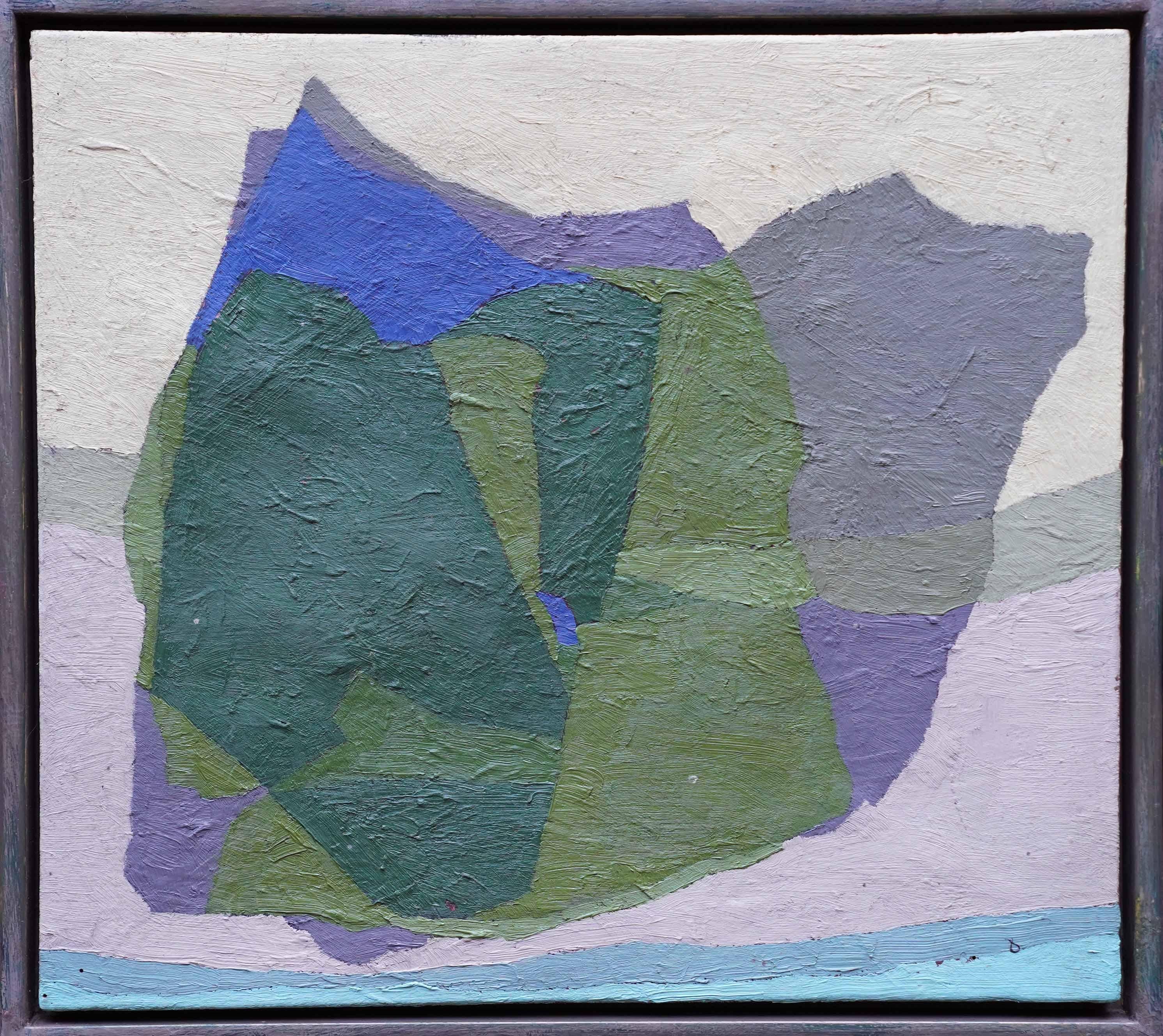 Abstract with Man Verso - British fifties abstract art oil painting green blue For Sale 2