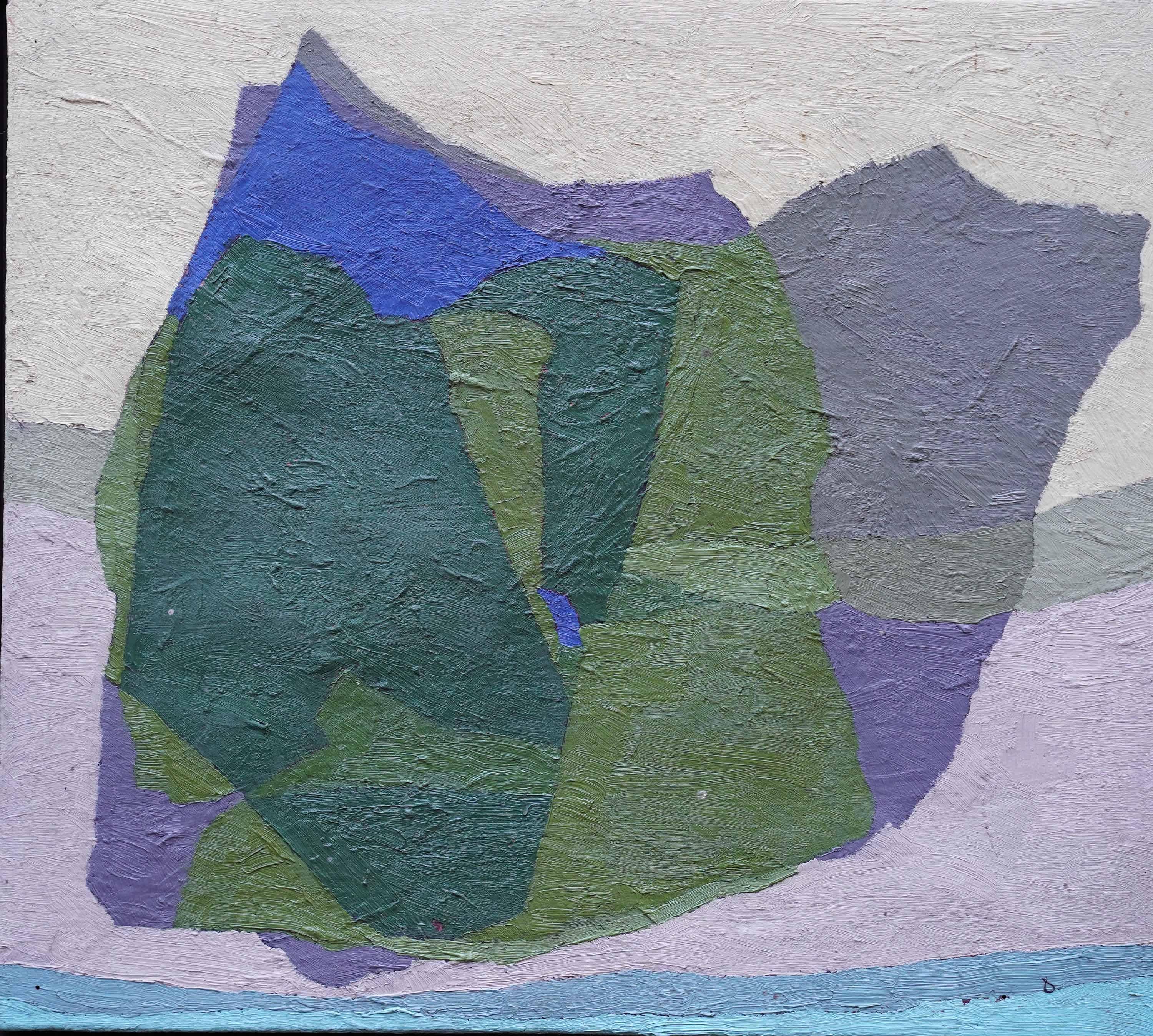 Abstract with Man Verso - British fifties abstract art oil painting green blue For Sale 3