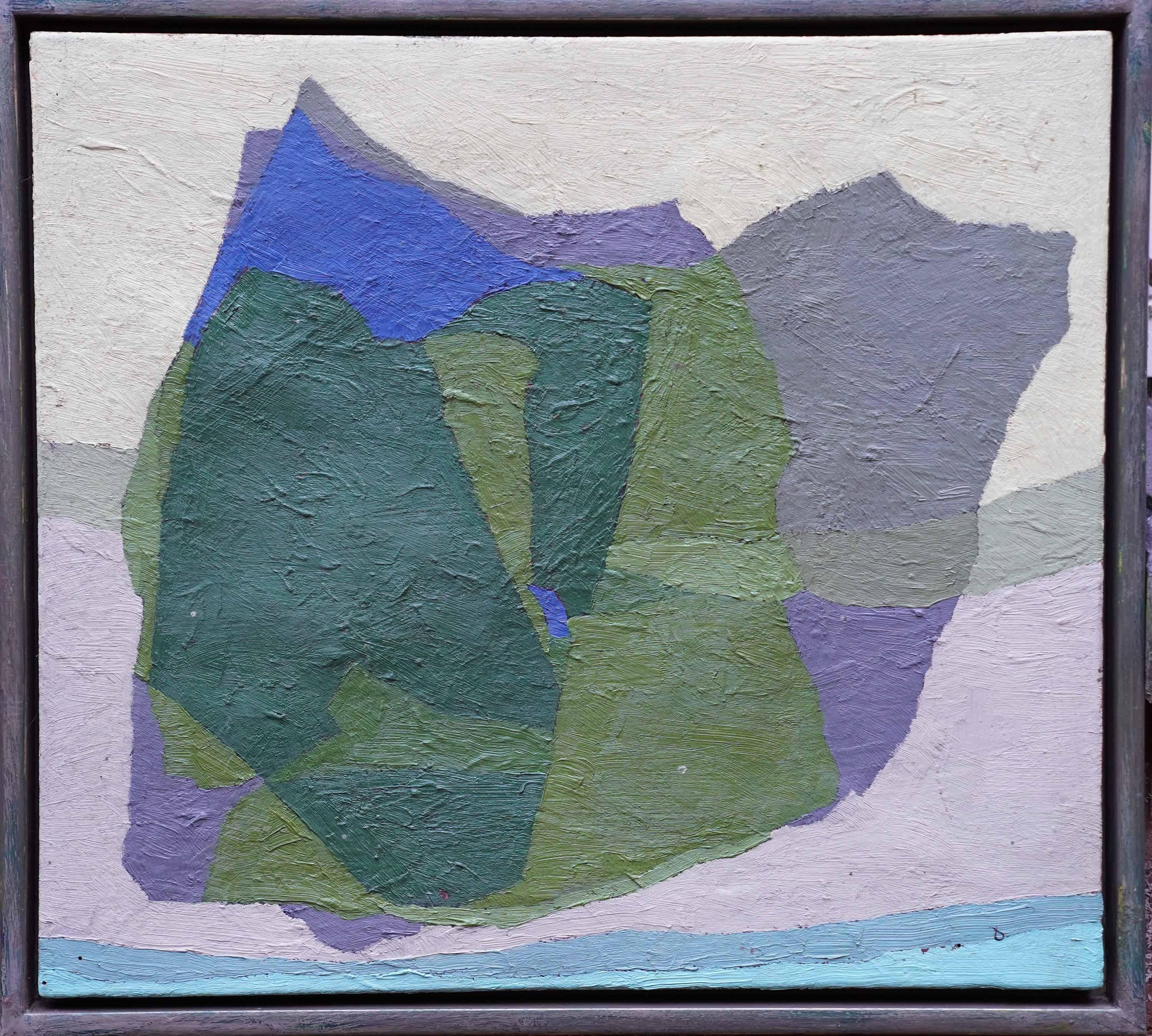 Abstract with Man Verso - British fifties abstract art oil painting green blue For Sale 5