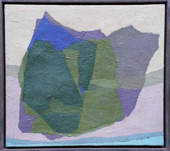 Vintage Abstract with Man Verso - British fifties abstract art oil painting green blue