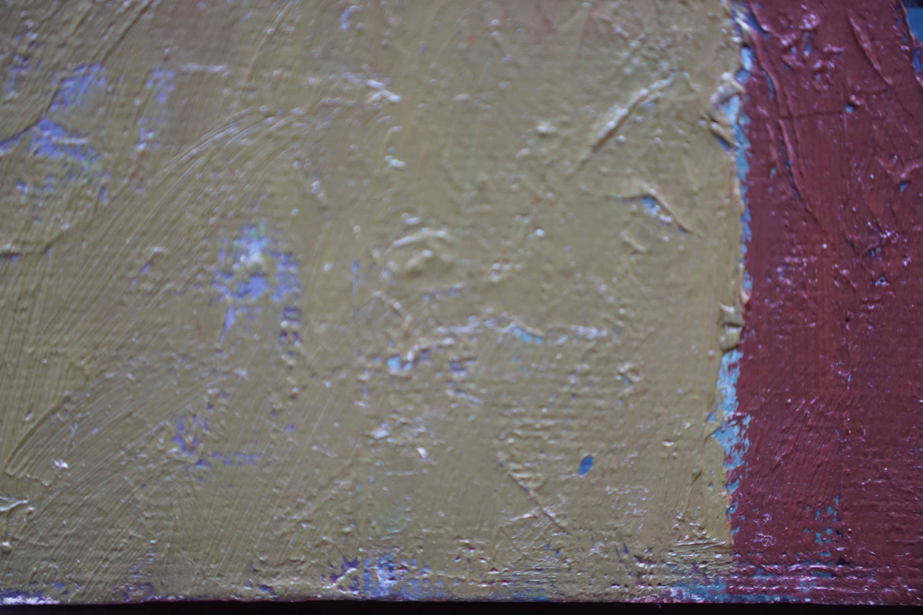 Blue Circle on Brown Abstract - British Fifties abstract art oil painting For Sale 2