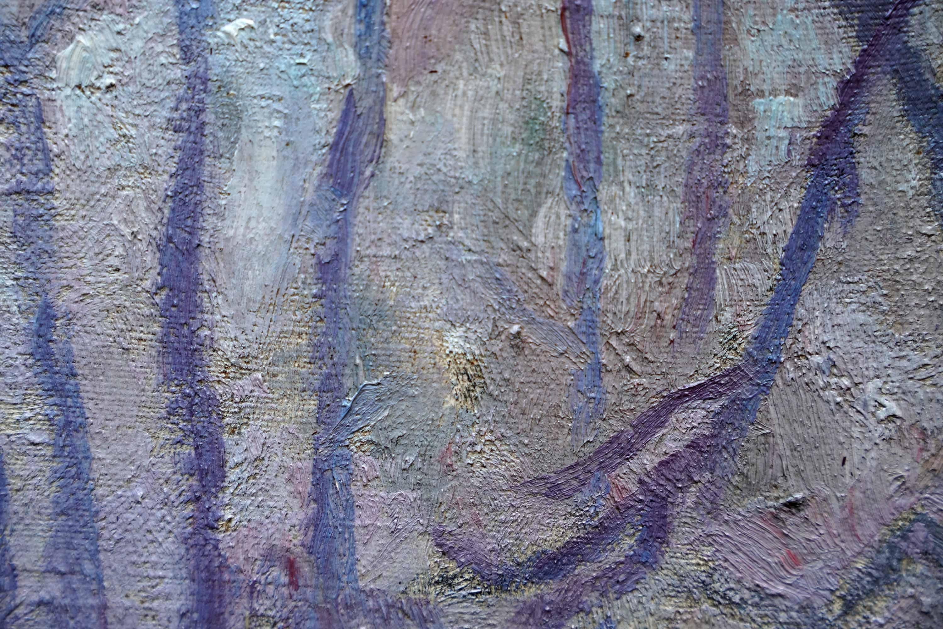 Daffodils in Lake Landscape - British 50's Post Impressionist art oil painting For Sale 2