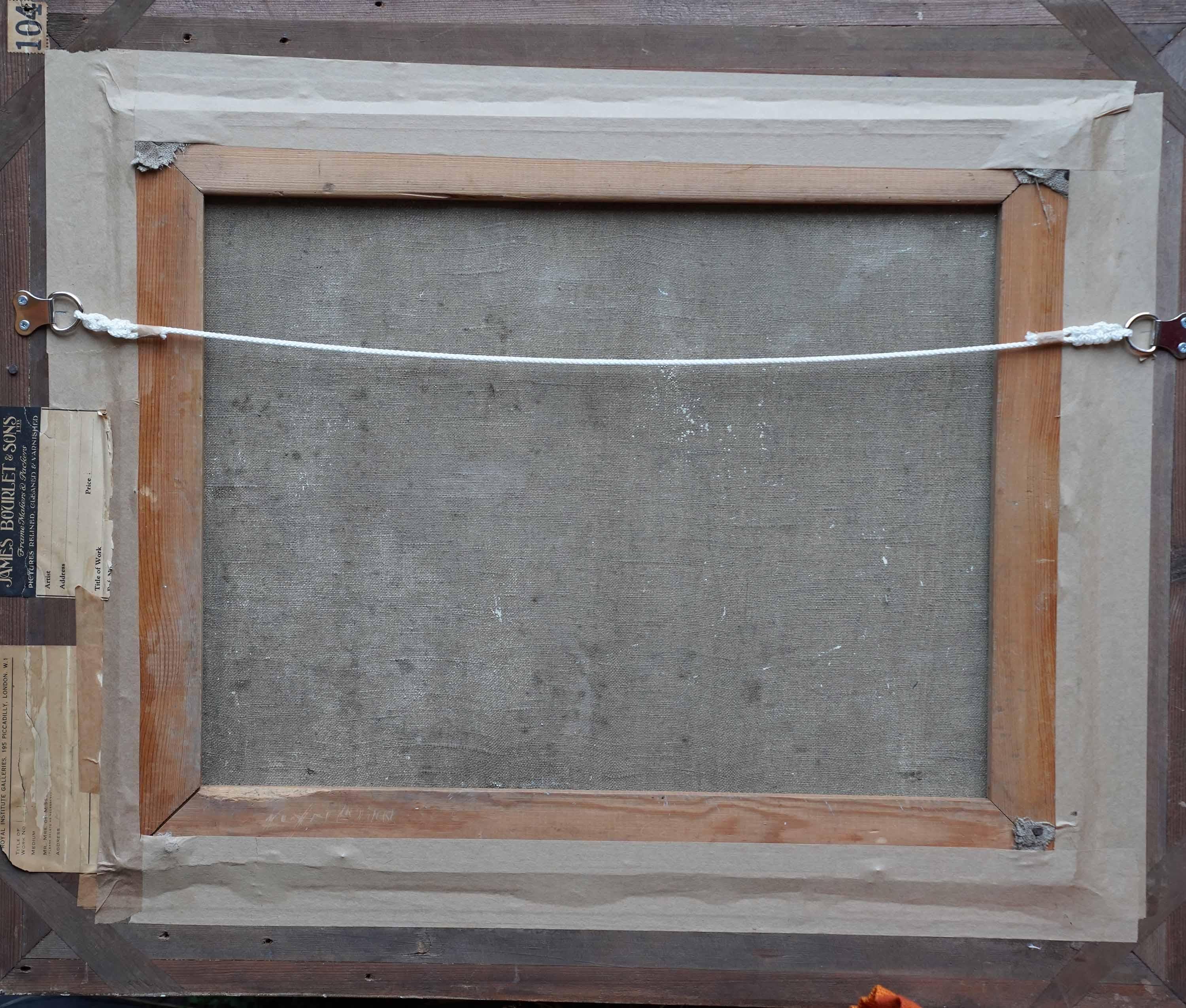 Daffodils in Lake Landscape - British 50's Post Impressionist art oil painting For Sale 4