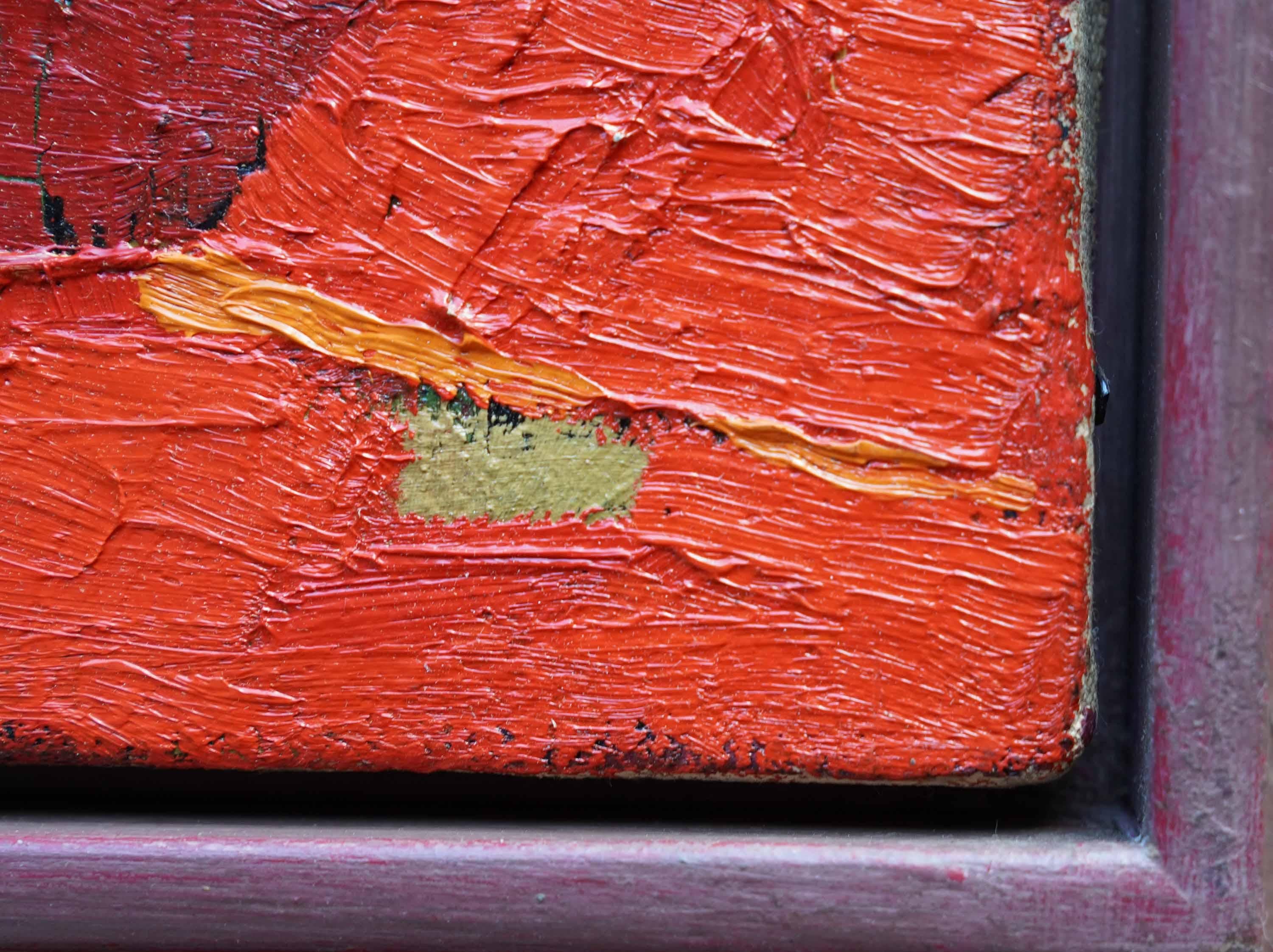 Rot auf Orange und Grün Abstrakte Landschaft - Britische fünfziger Jahre Kunst Ölgemälde im Angebot 7