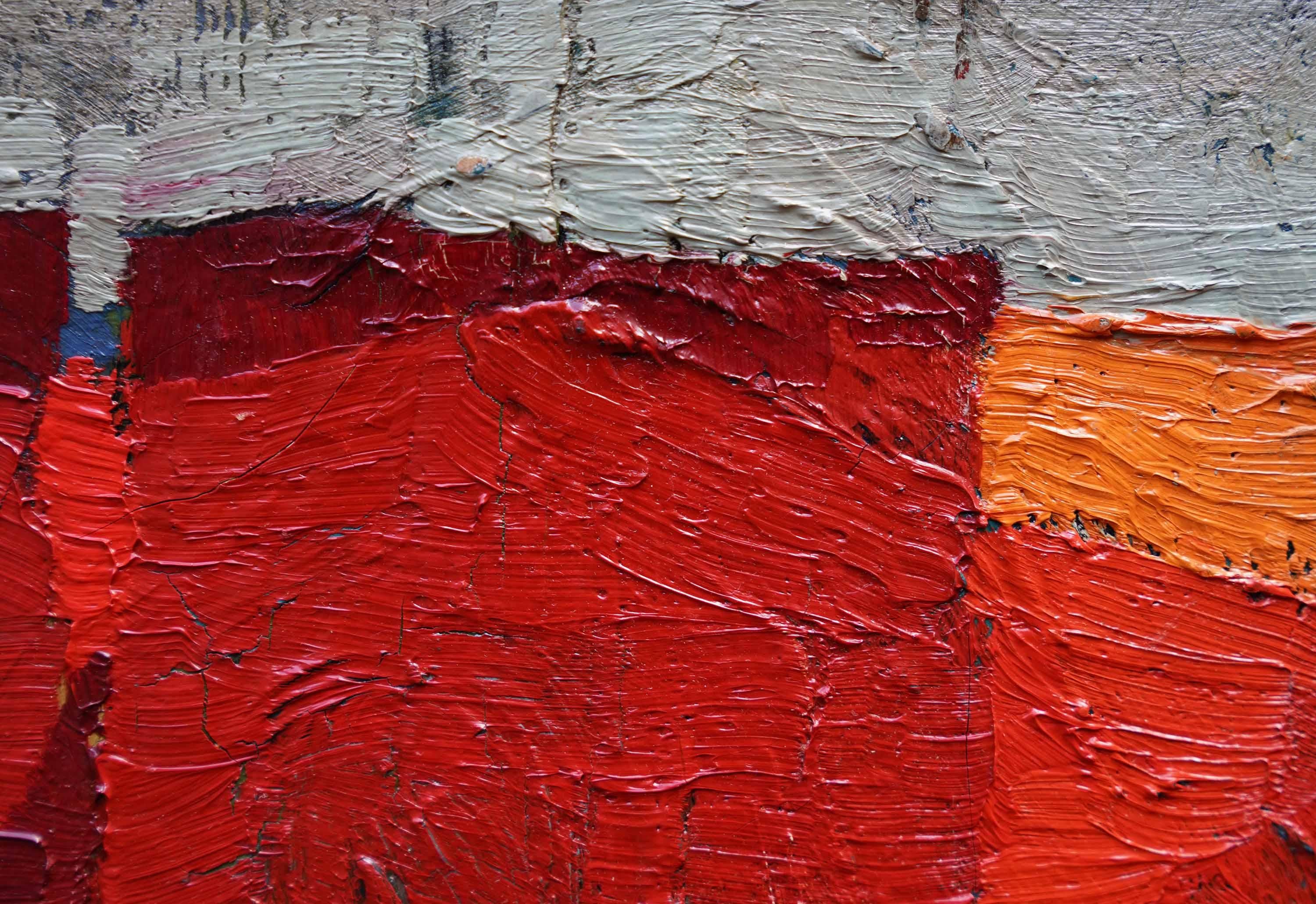 Rot auf Orange und Grün Abstrakte Landschaft - Britische fünfziger Jahre Kunst Ölgemälde im Angebot 4