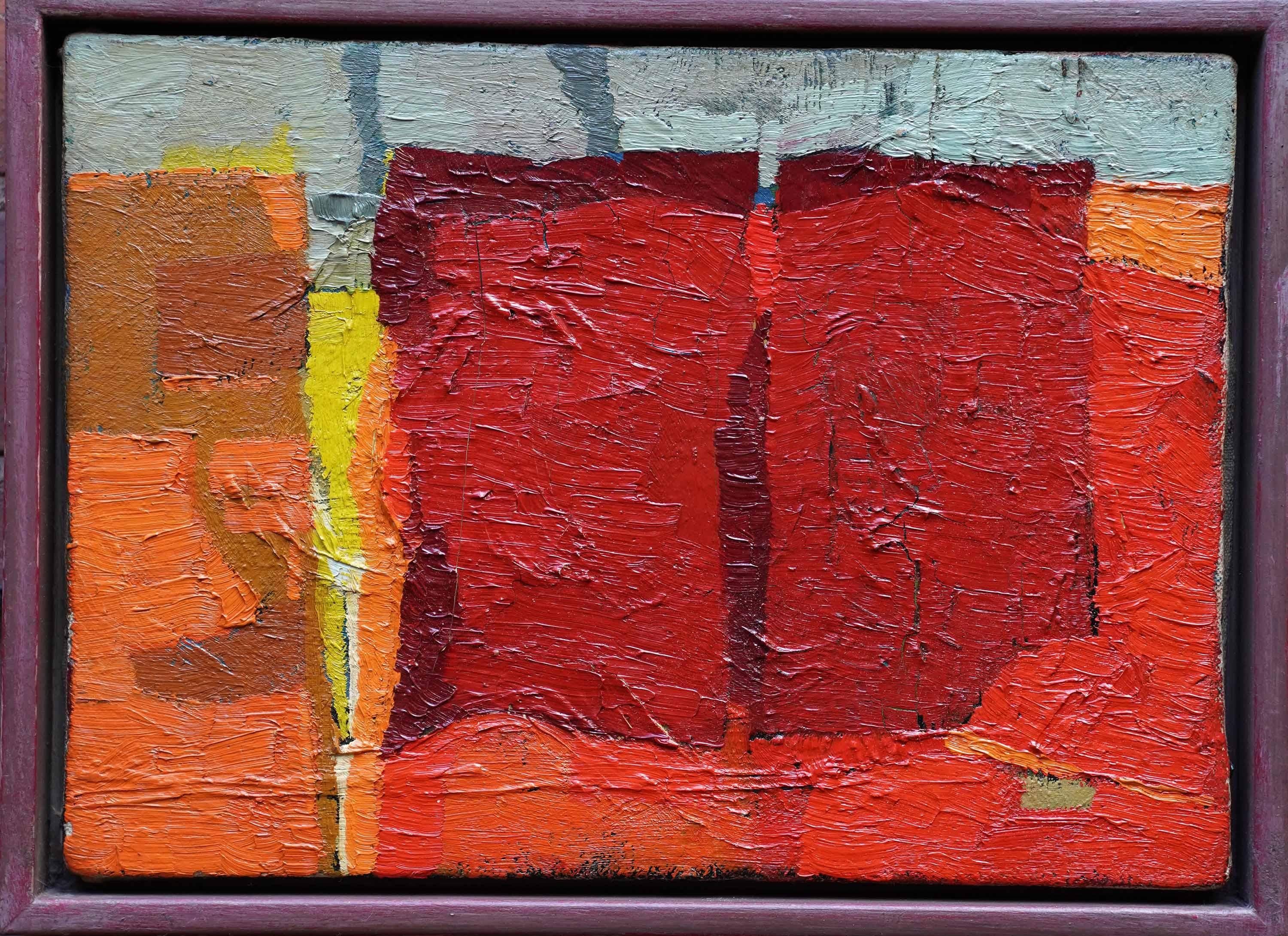 Rot auf Orange und Grün Abstrakte Landschaft - Britische fünfziger Jahre Kunst Ölgemälde