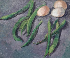 Still Life of Beans and Eggs - British 50's Post Impressionist art oil painting