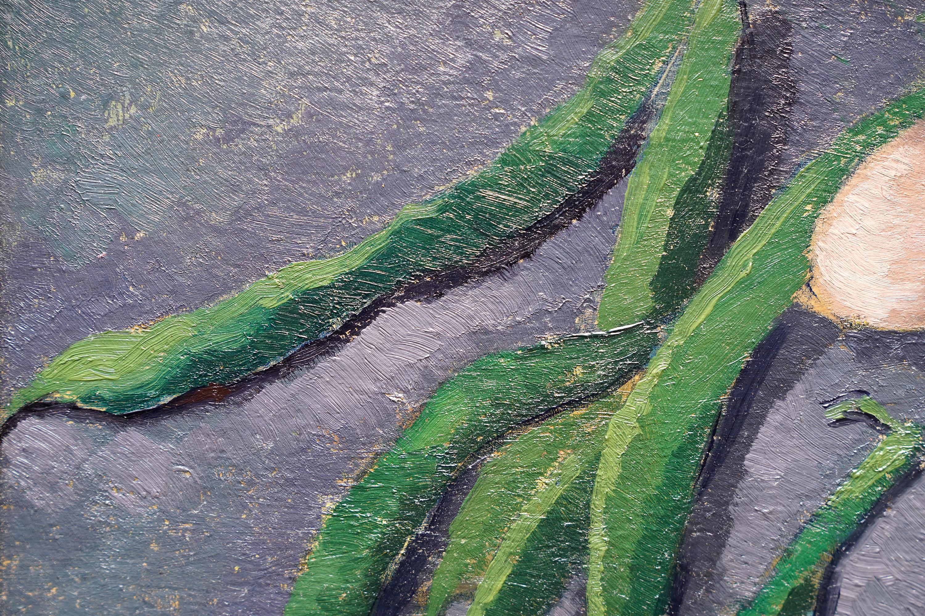 Stillleben mit Bohnen und Eiern - Britische 50er Jahre Post-Impressionistische Kunst Ölgemälde (Schwarz), Still-Life Painting, von Peter L Field