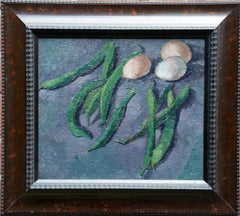 Stillleben mit Bohnen und Eiern - Britische 50er Jahre Post-Impressionistische Kunst Ölgemälde