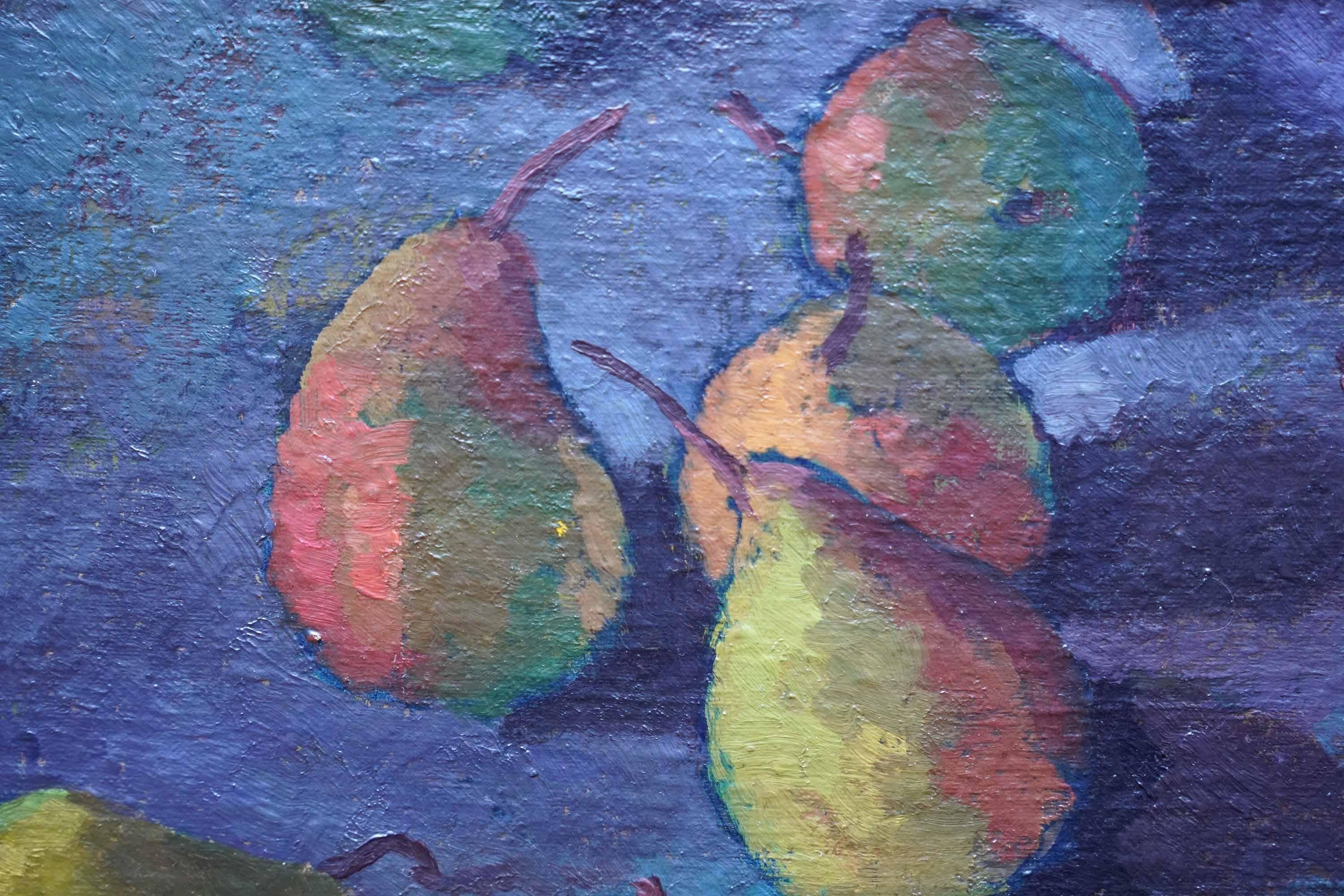 Stillleben von Birnen - Britische fünfziger Jahre Post Impressionist Kunst Obst Ölgemälde (Post-Impressionismus), Painting, von Peter L Field