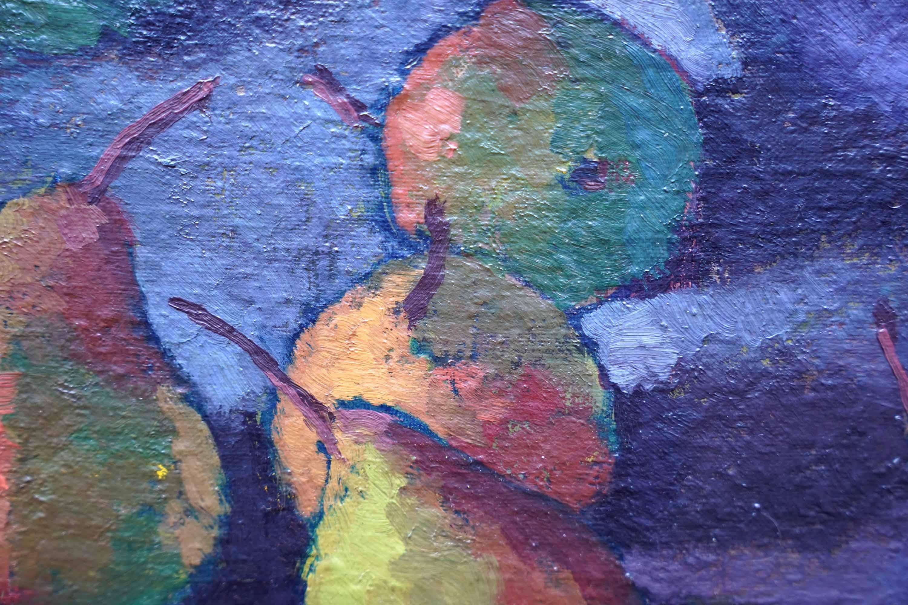 Stillleben von Birnen - Britische fünfziger Jahre Post Impressionist Kunst Obst Ölgemälde (Grau), Still-Life Painting, von Peter L Field