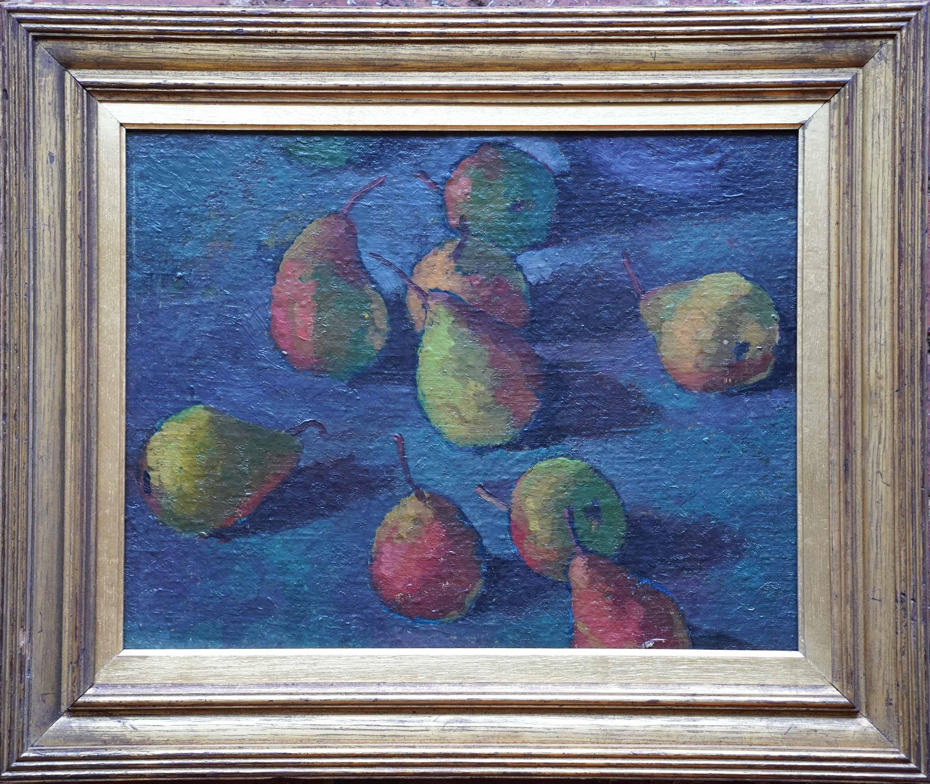 Still Life of Pears - British fifties Post Impressionist art fruit oil painting