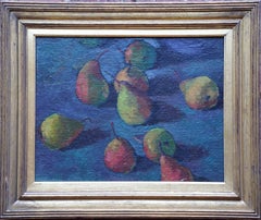 Still Life of Pears - British fifties Post Impressionist art fruit oil painting