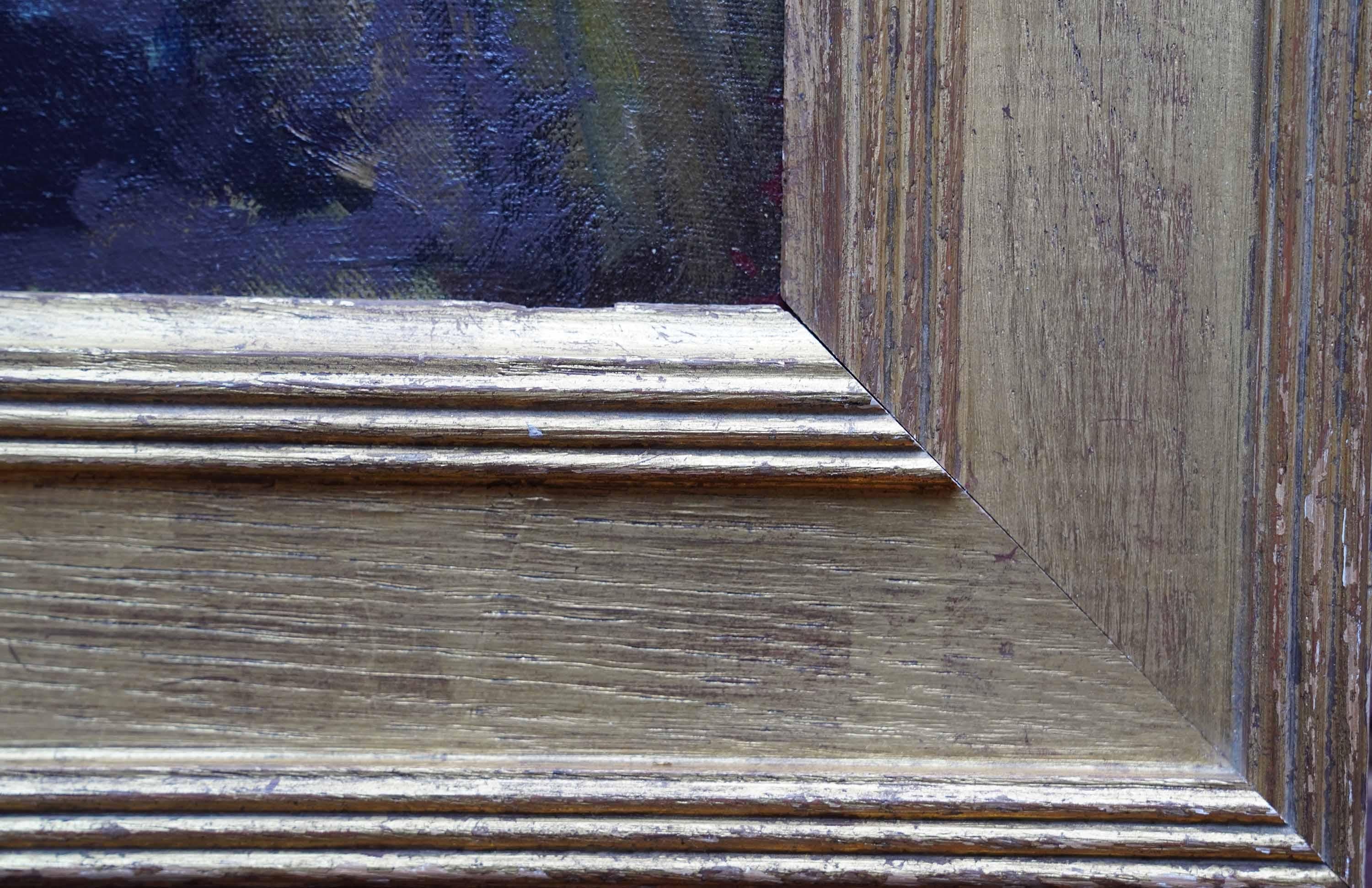 Stillleben von Birnen auf Lila - Britische 50er Jahre Post Impressionist Kunst Ölgemälde im Angebot 2