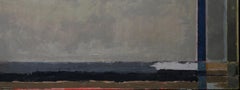 British Abstract Landscape - Fifties art oil painting grey blue brown landscape