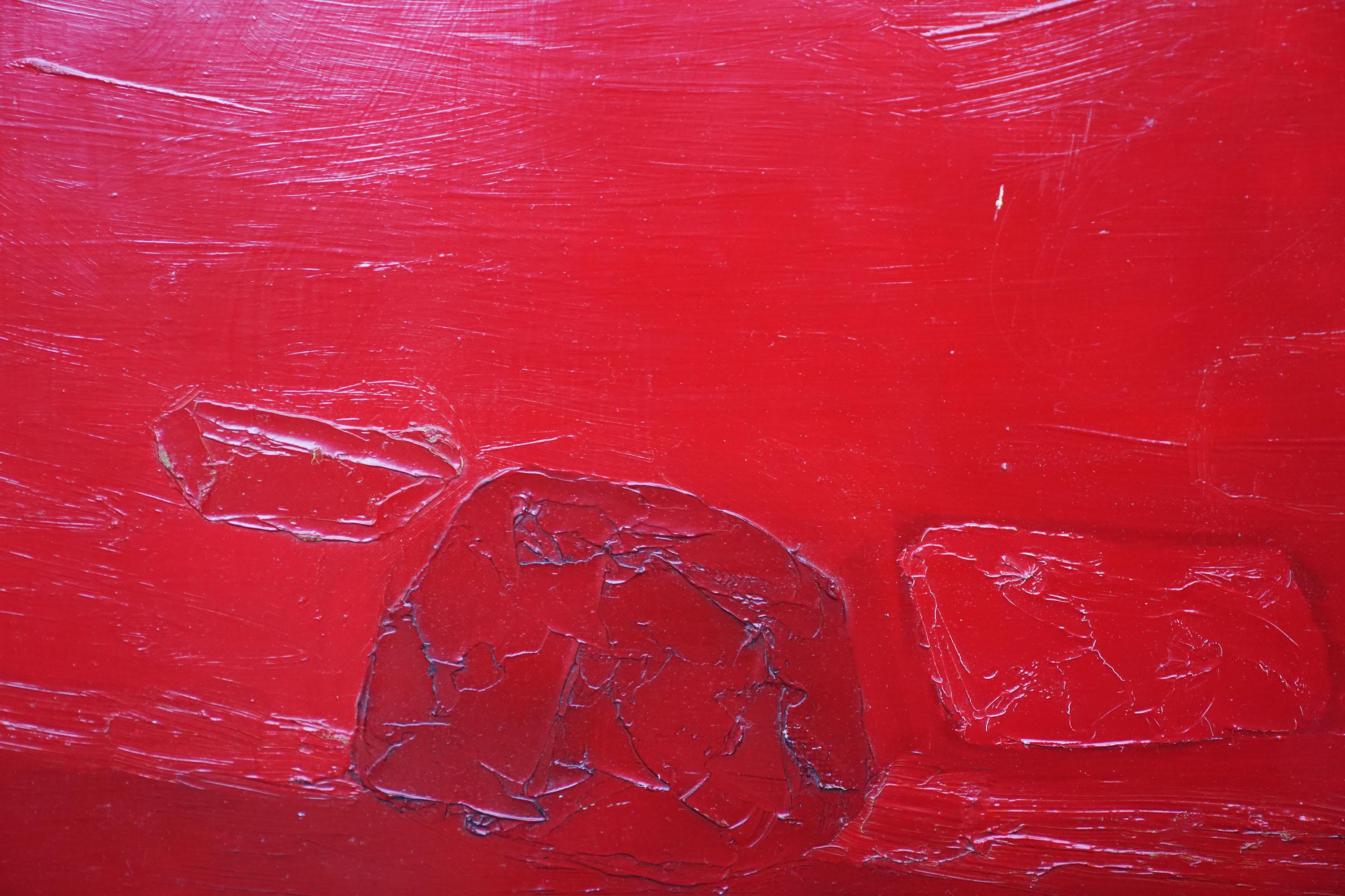 Red Abstract - British 1960 abstract art oil painting  For Sale 2