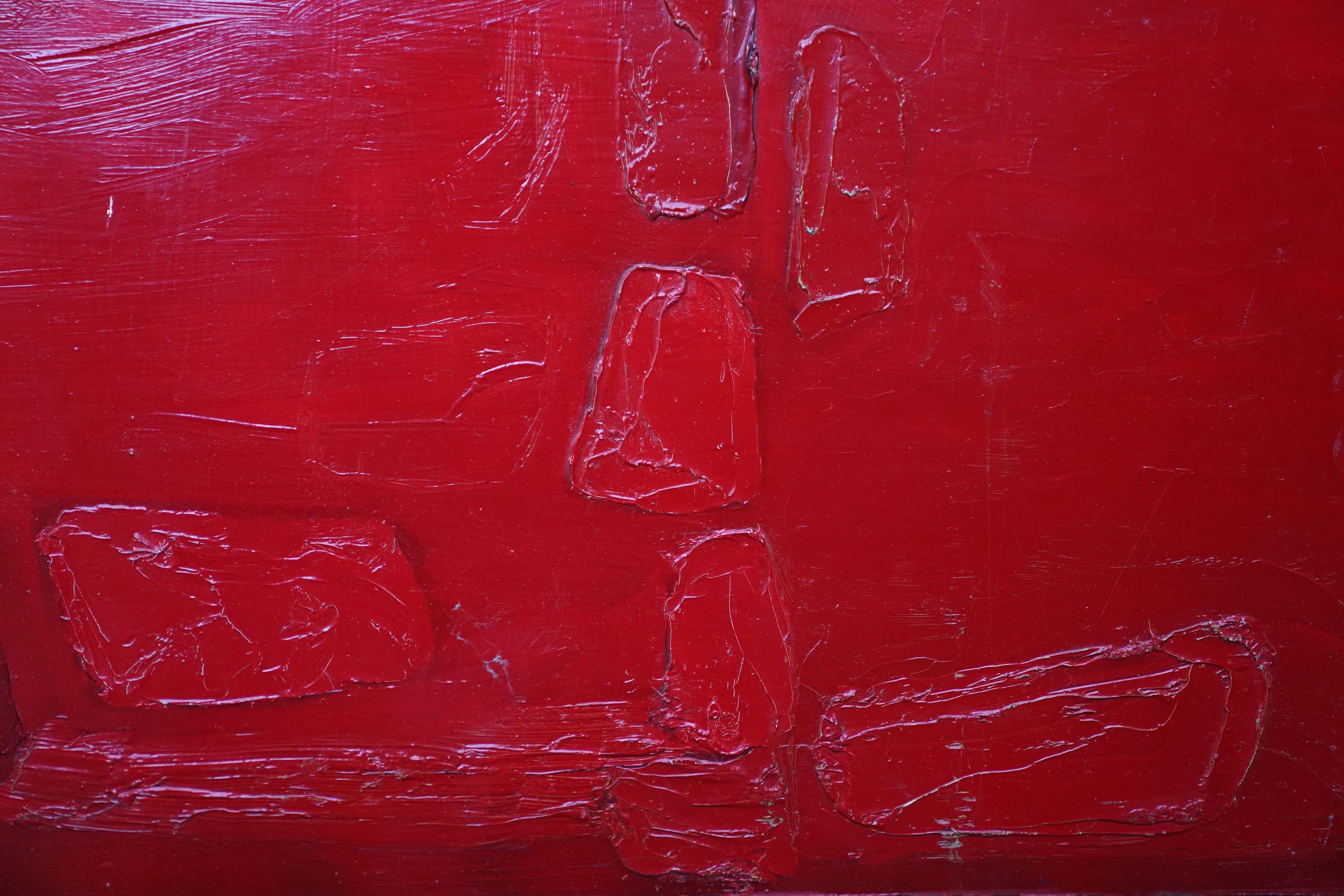 Red Abstract - British 1960 abstract art oil painting  For Sale 3