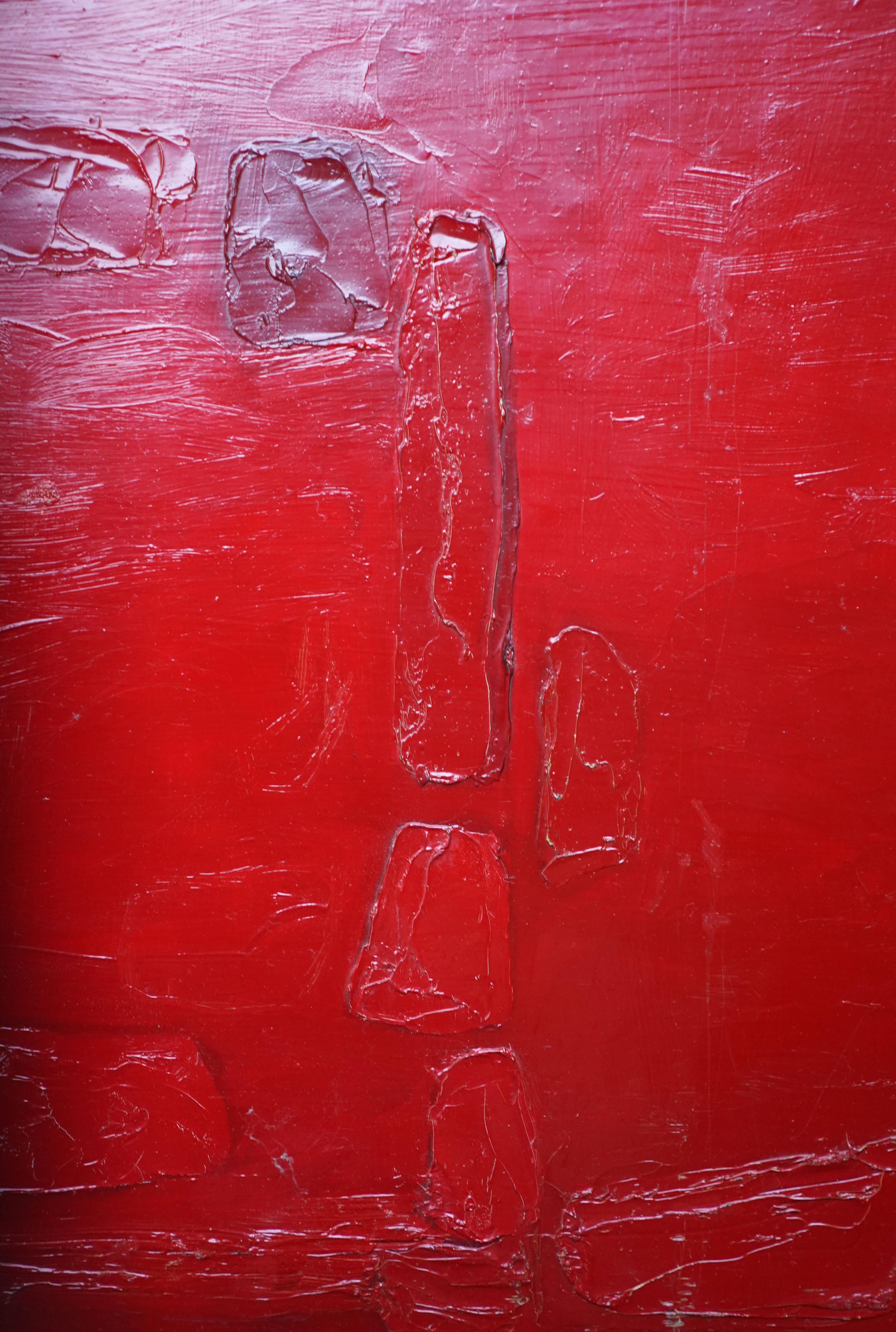 Red Abstract - British 1960 abstract art oil painting  For Sale 4