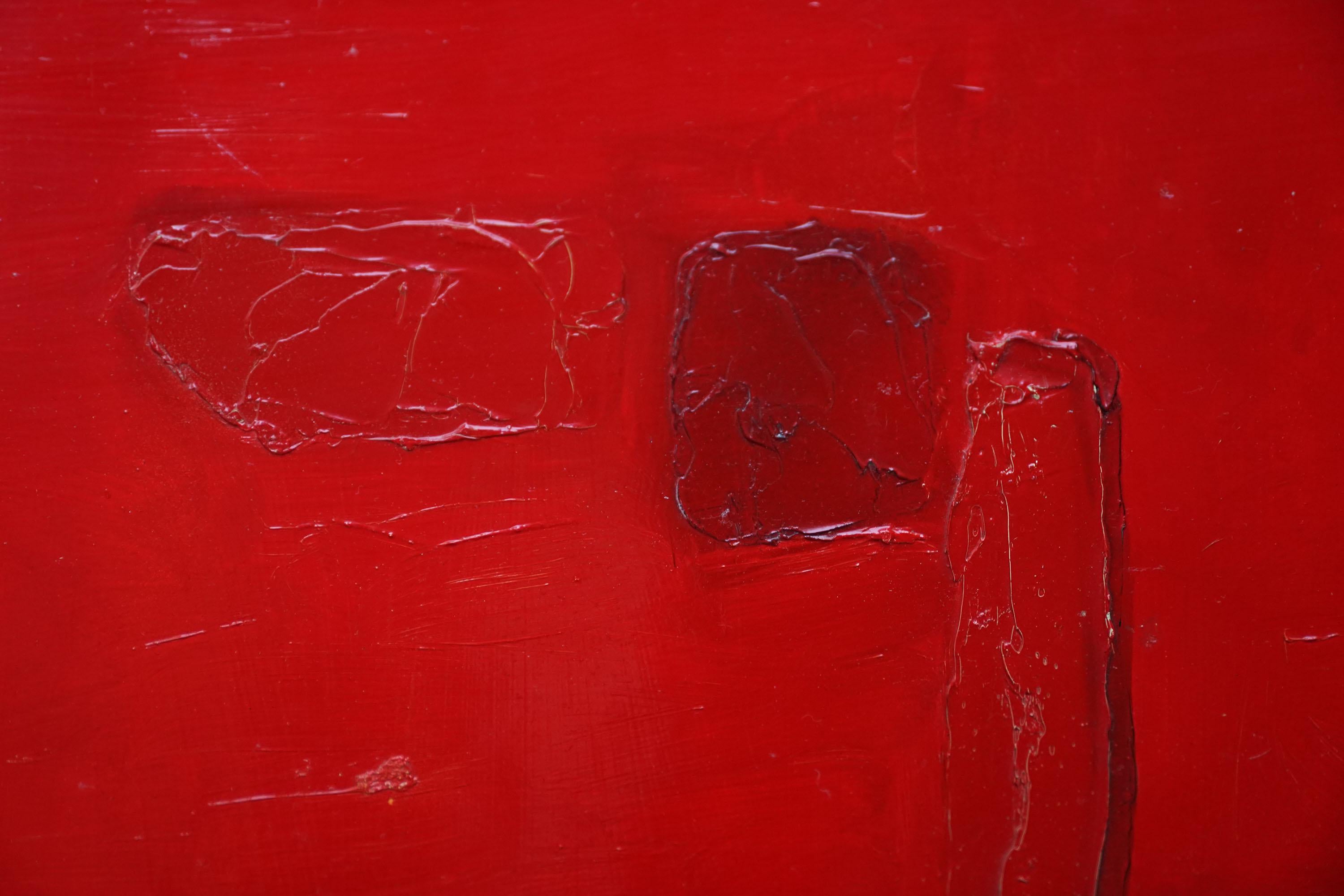 Red Abstract - British 1960 abstract art oil painting  For Sale 5
