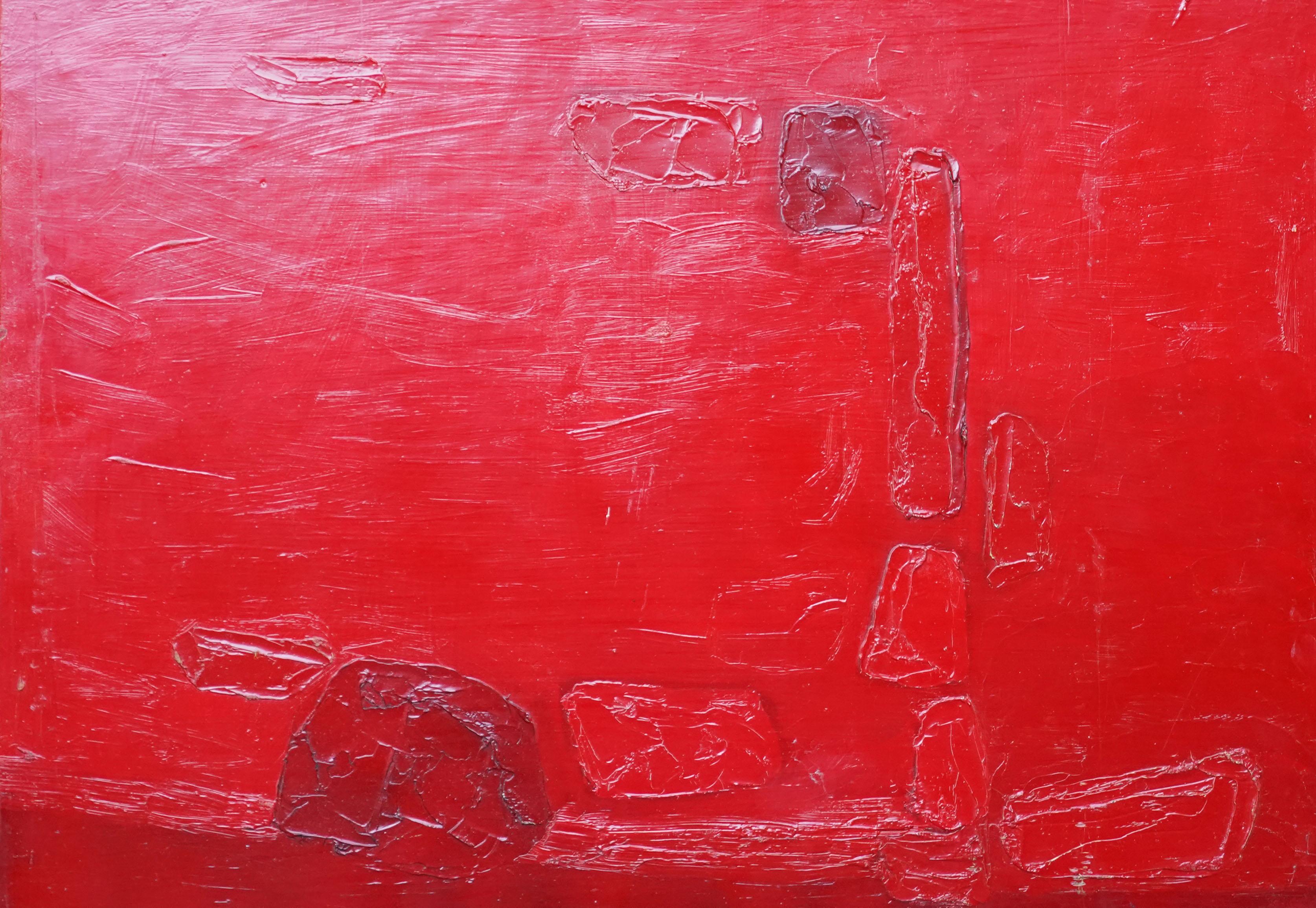 Red Abstract - British 1960 abstract art oil painting  For Sale 6