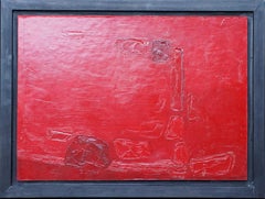 Peinture à l'huile abstraite anglaise rouge de 1960 
