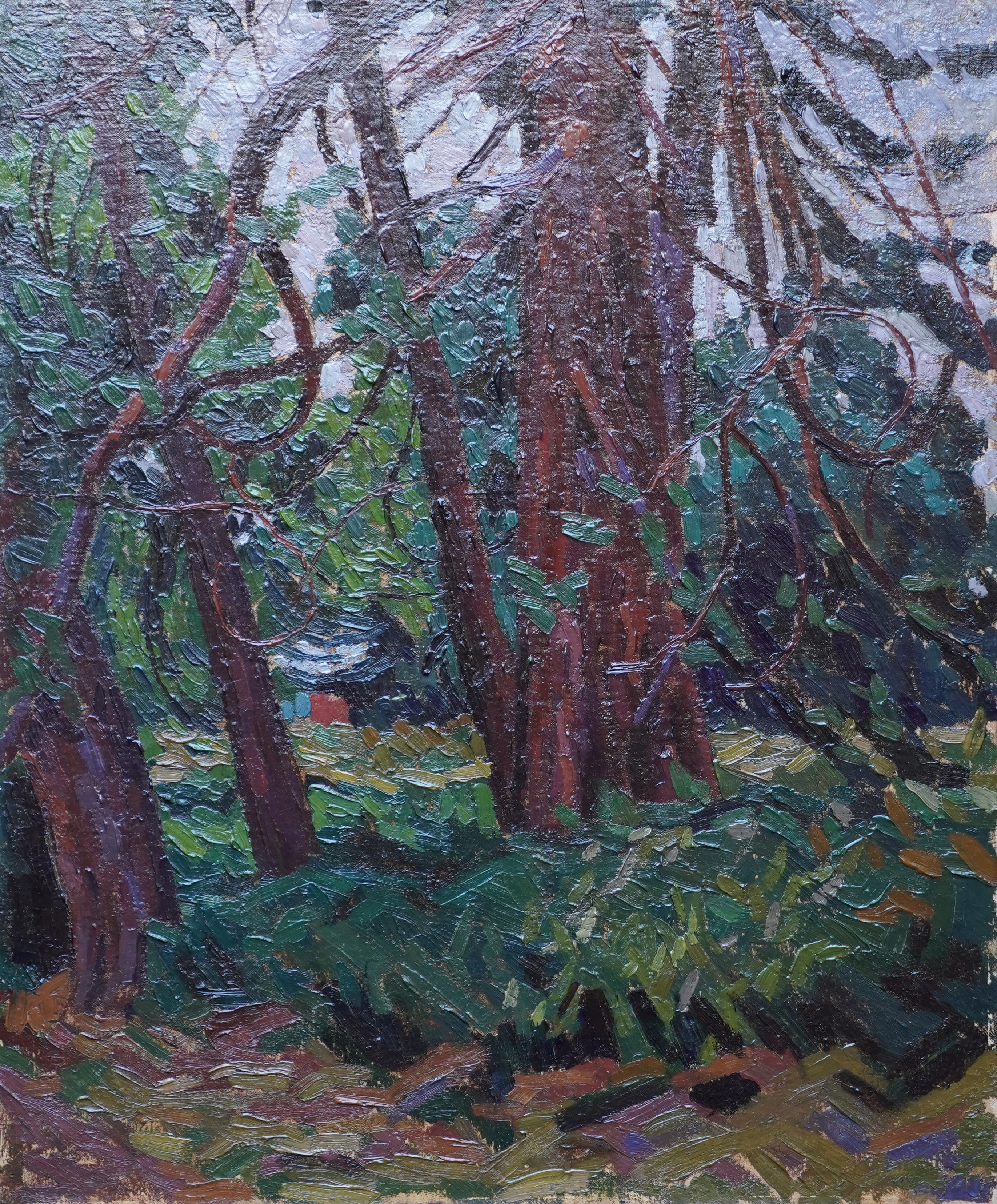 View Through Trees - British Post Impressionist 50's art landscape oil painting - Painting by Peter L. Field