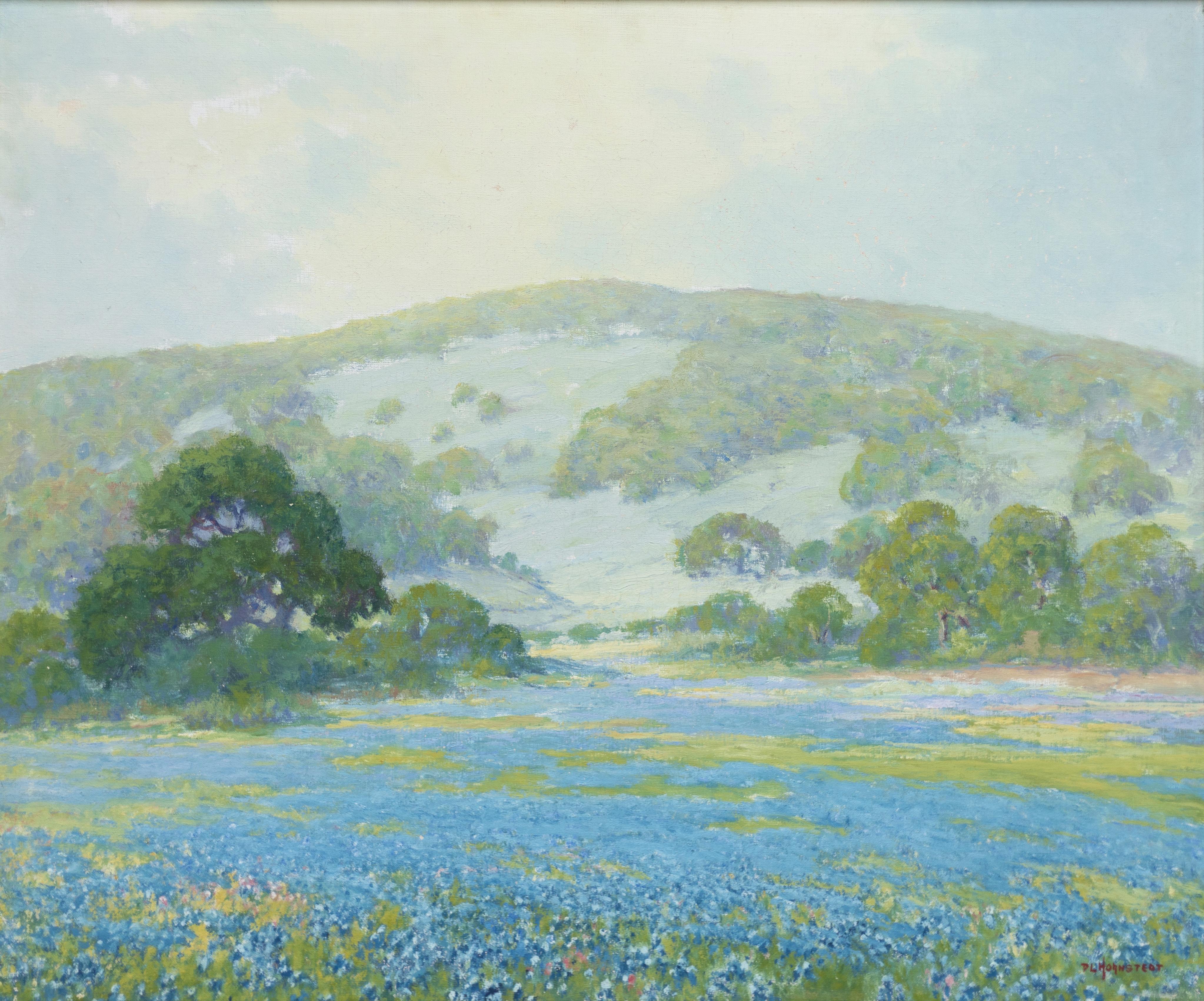 Peter L. Hohnstedt Landscape Painting - Texas Hill Country Landscape with Field of Bluebonnets