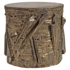 Peter Lane Ceramic and Bronze Brutalist Side Table
