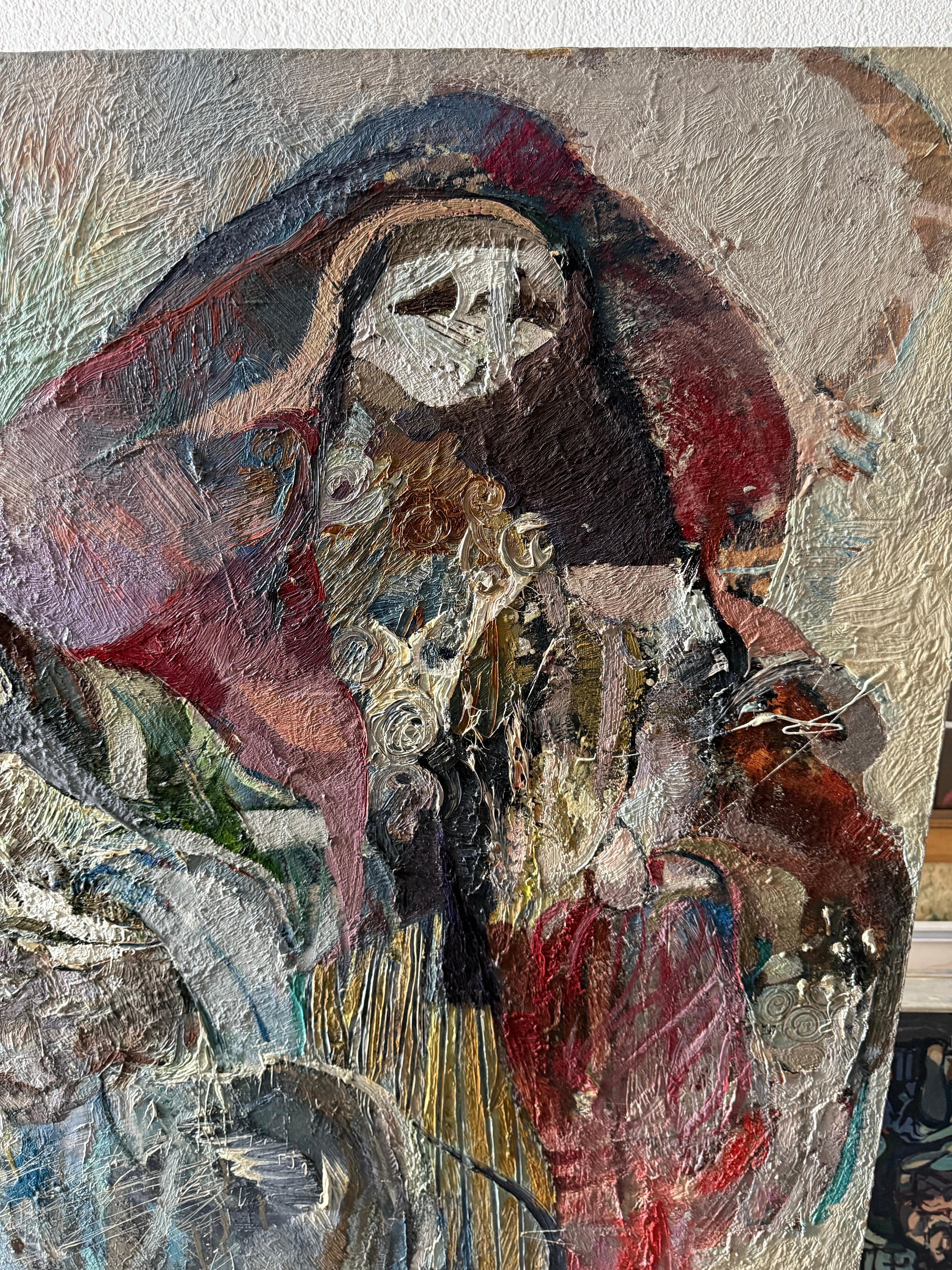 Pittura ad olio astratta figurativa di grandi dimensioni Collage LA California Artista Peter Liashkov in vendita 11