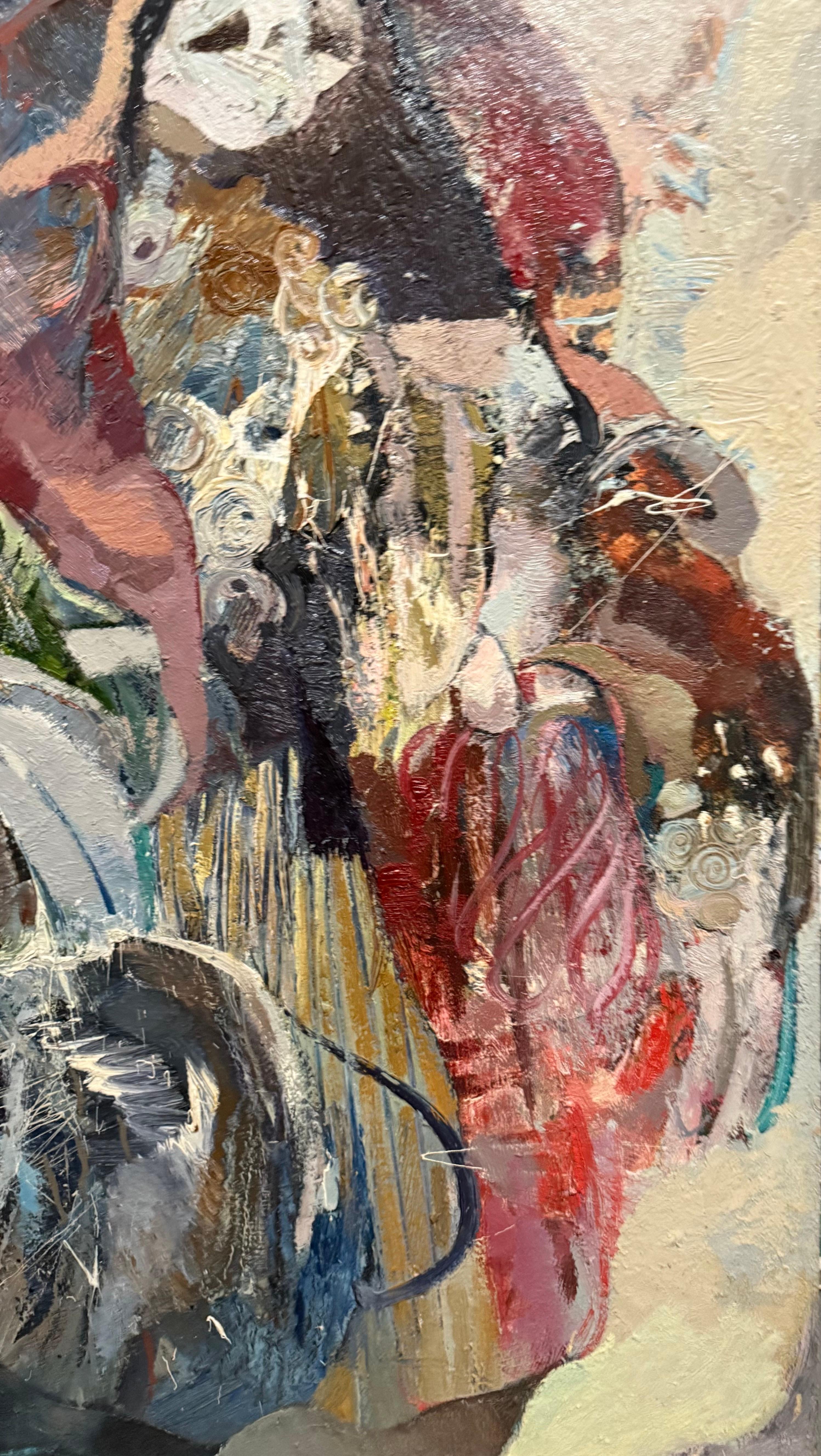 Pittura ad olio astratta figurativa di grandi dimensioni Collage LA California Artista Peter Liashkov in vendita 13