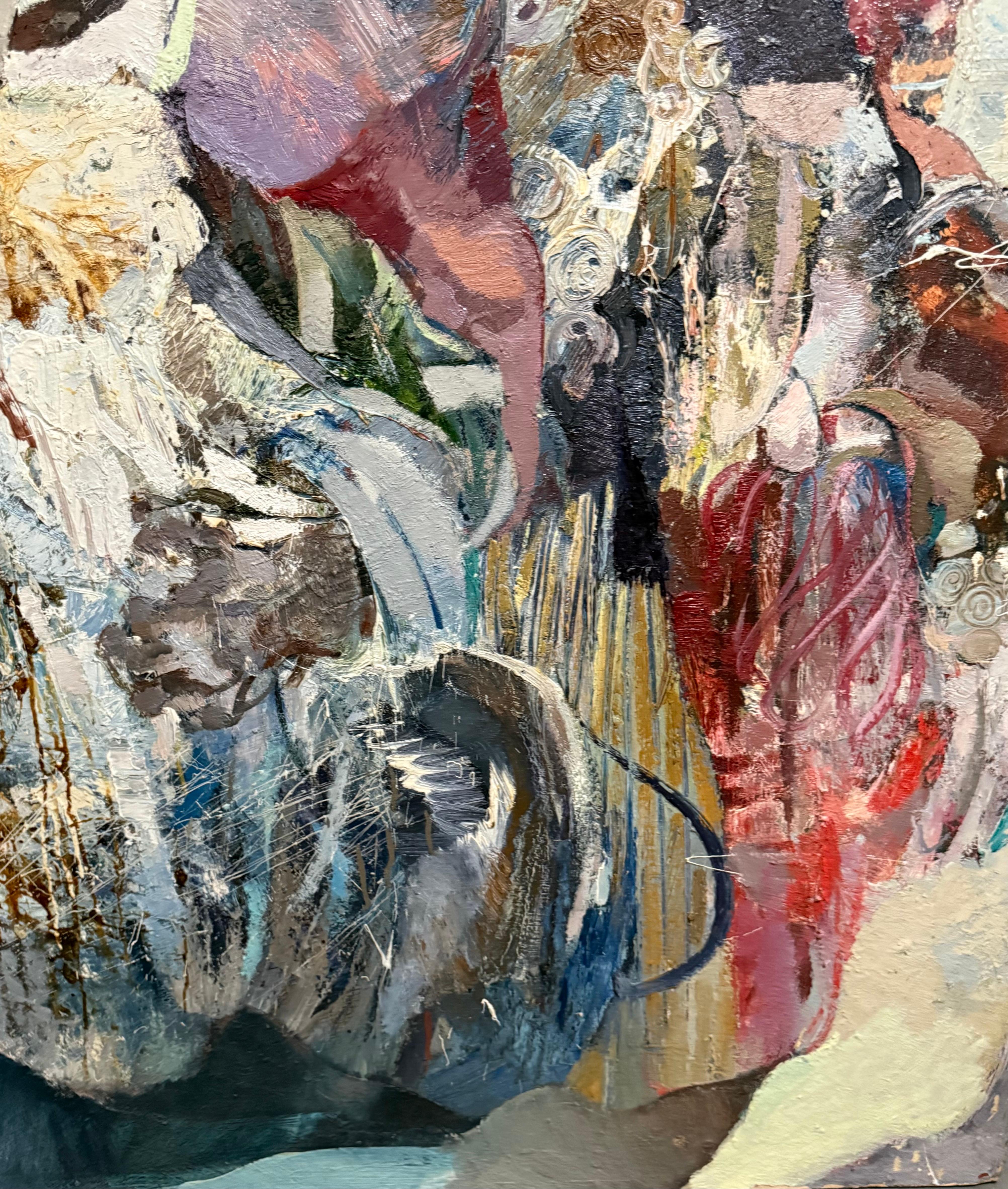 Pittura ad olio astratta figurativa di grandi dimensioni Collage LA California Artista Peter Liashkov in vendita 15