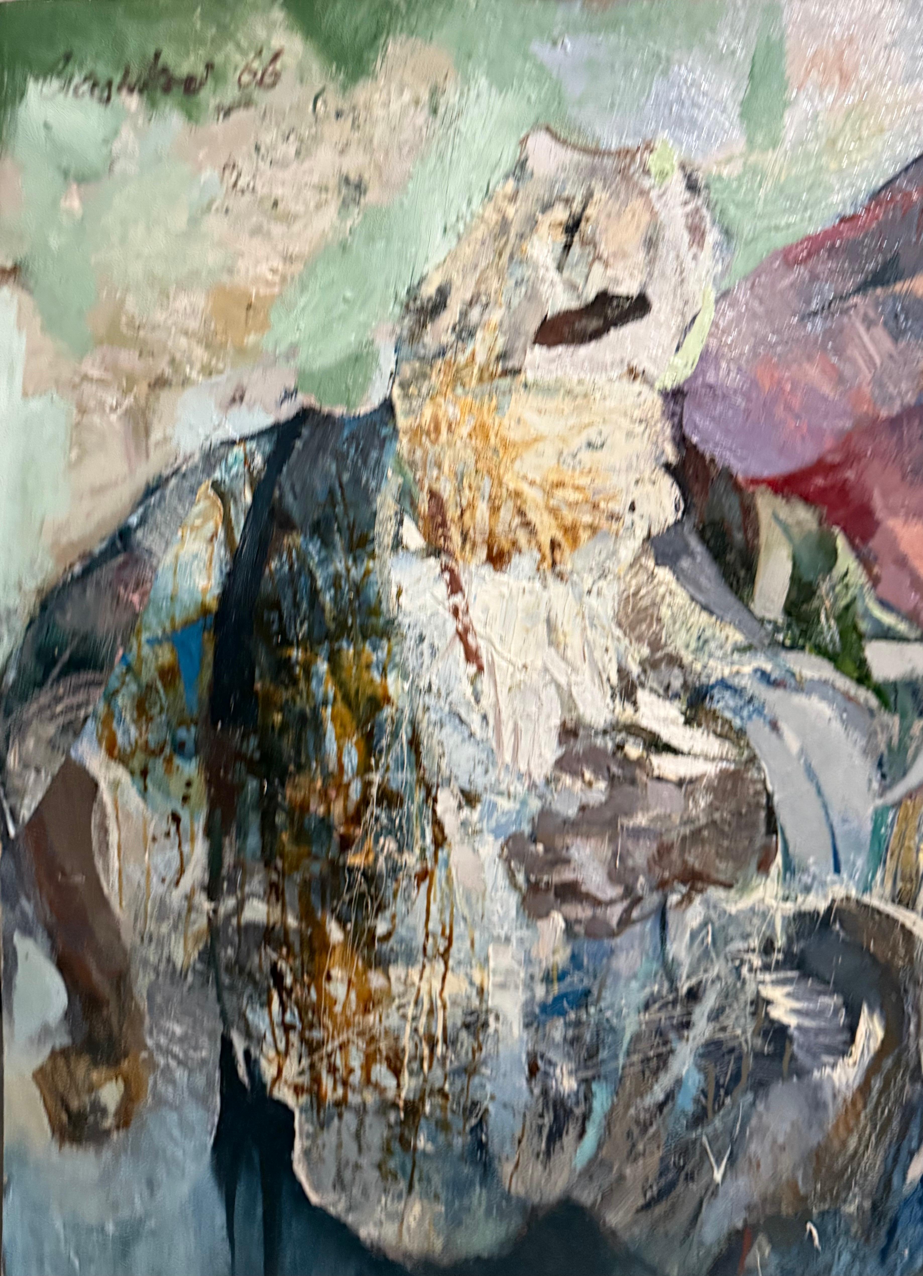 Pittura ad olio astratta figurativa di grandi dimensioni Collage LA California Artista Peter Liashkov in vendita 17