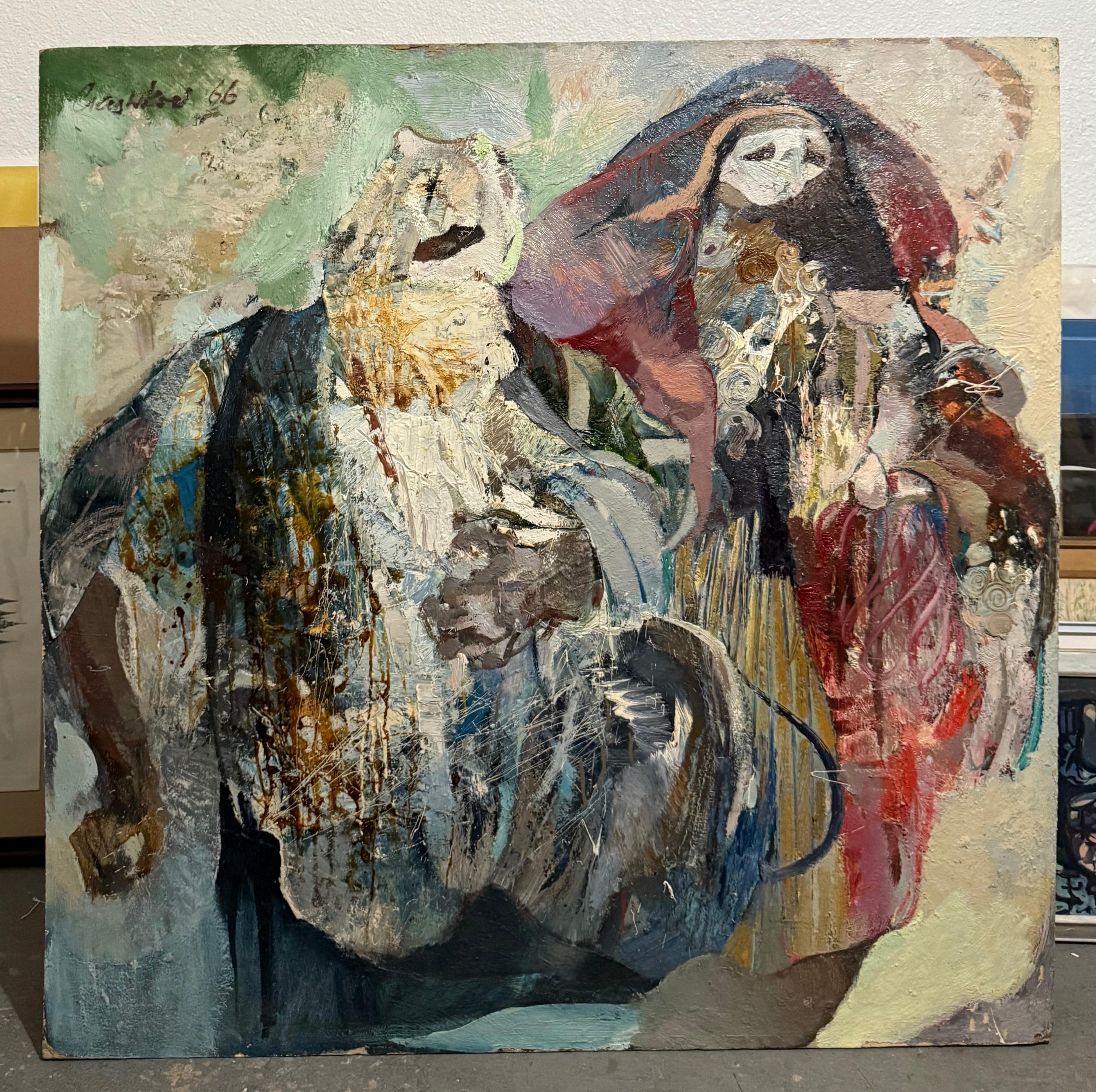 Pittura ad olio astratta figurativa di grandi dimensioni Collage LA California Artista Peter Liashkov in vendita 1