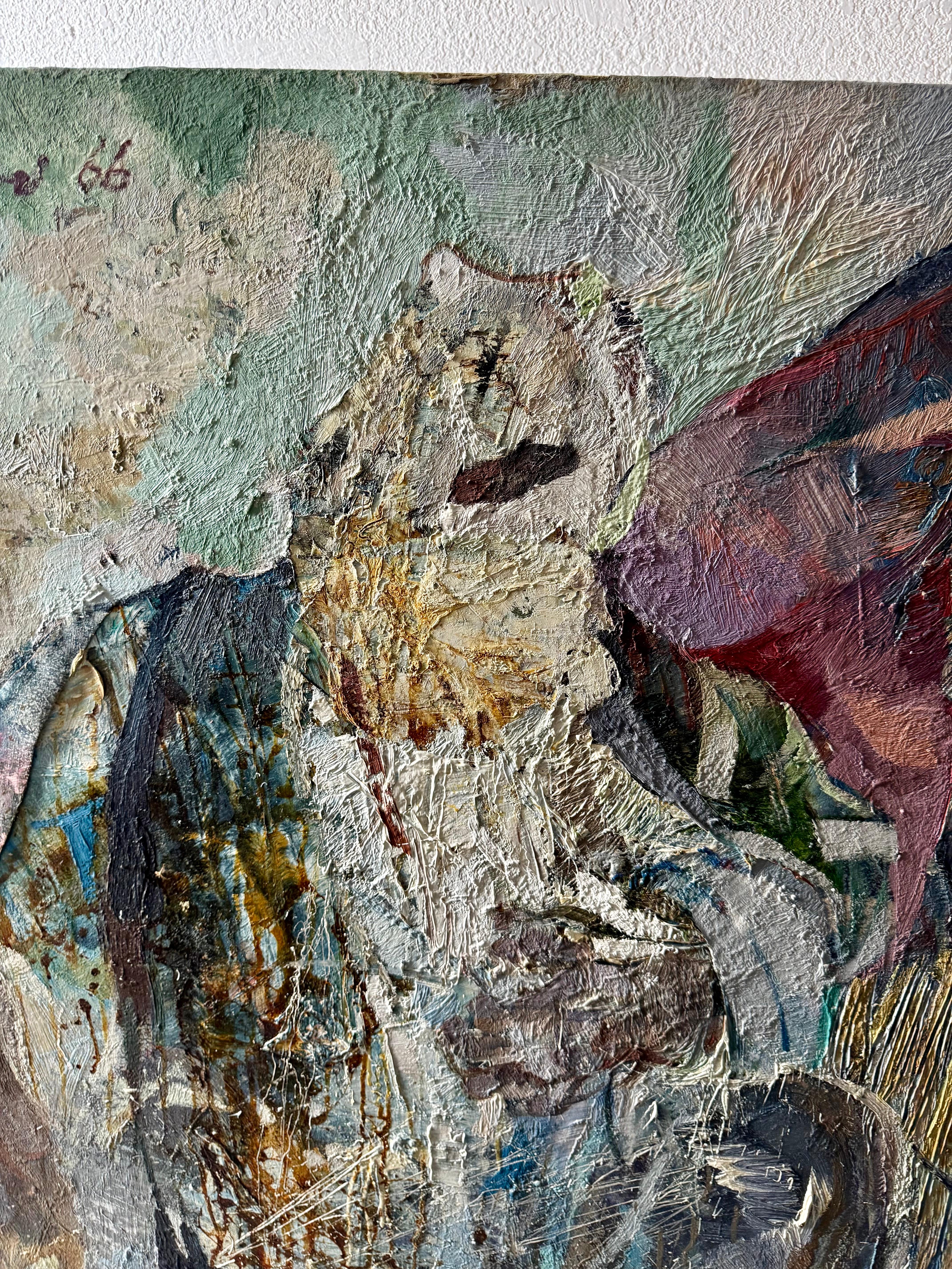 Pittura ad olio astratta figurativa di grandi dimensioni Collage LA California Artista Peter Liashkov in vendita 2