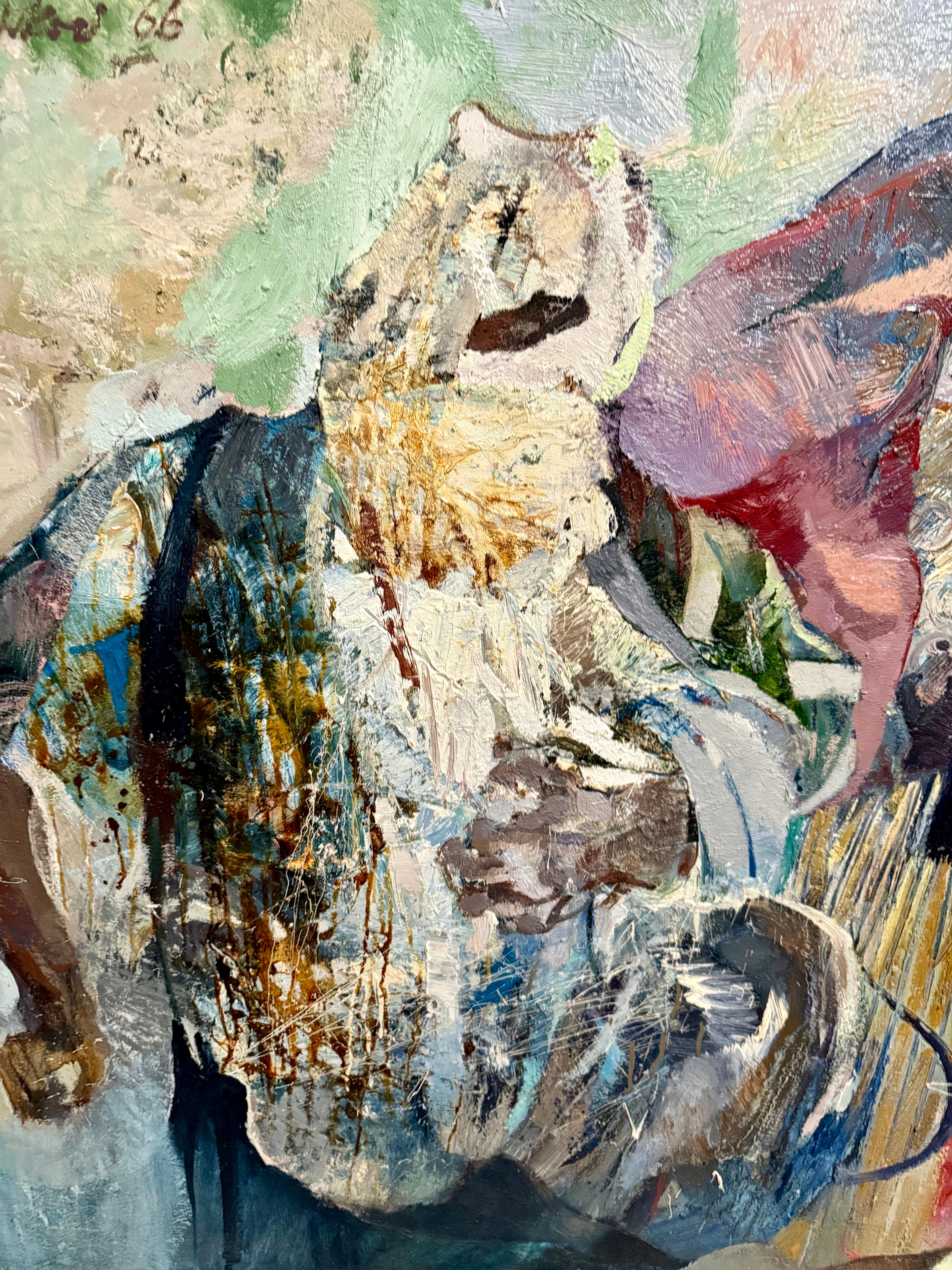 Pittura ad olio astratta figurativa di grandi dimensioni Collage LA California Artista Peter Liashkov in vendita 3