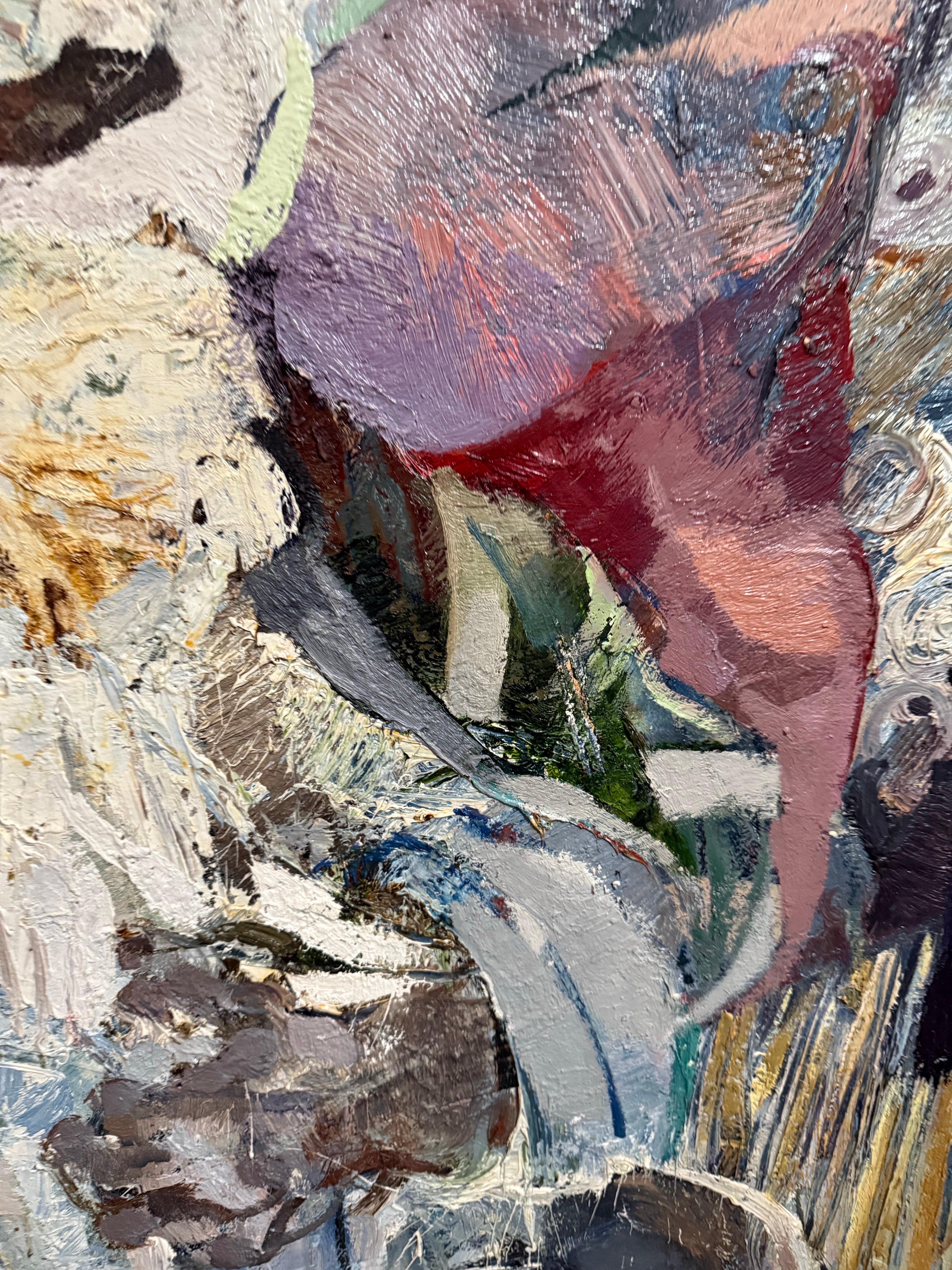 Pittura ad olio astratta figurativa di grandi dimensioni Collage LA California Artista Peter Liashkov in vendita 4