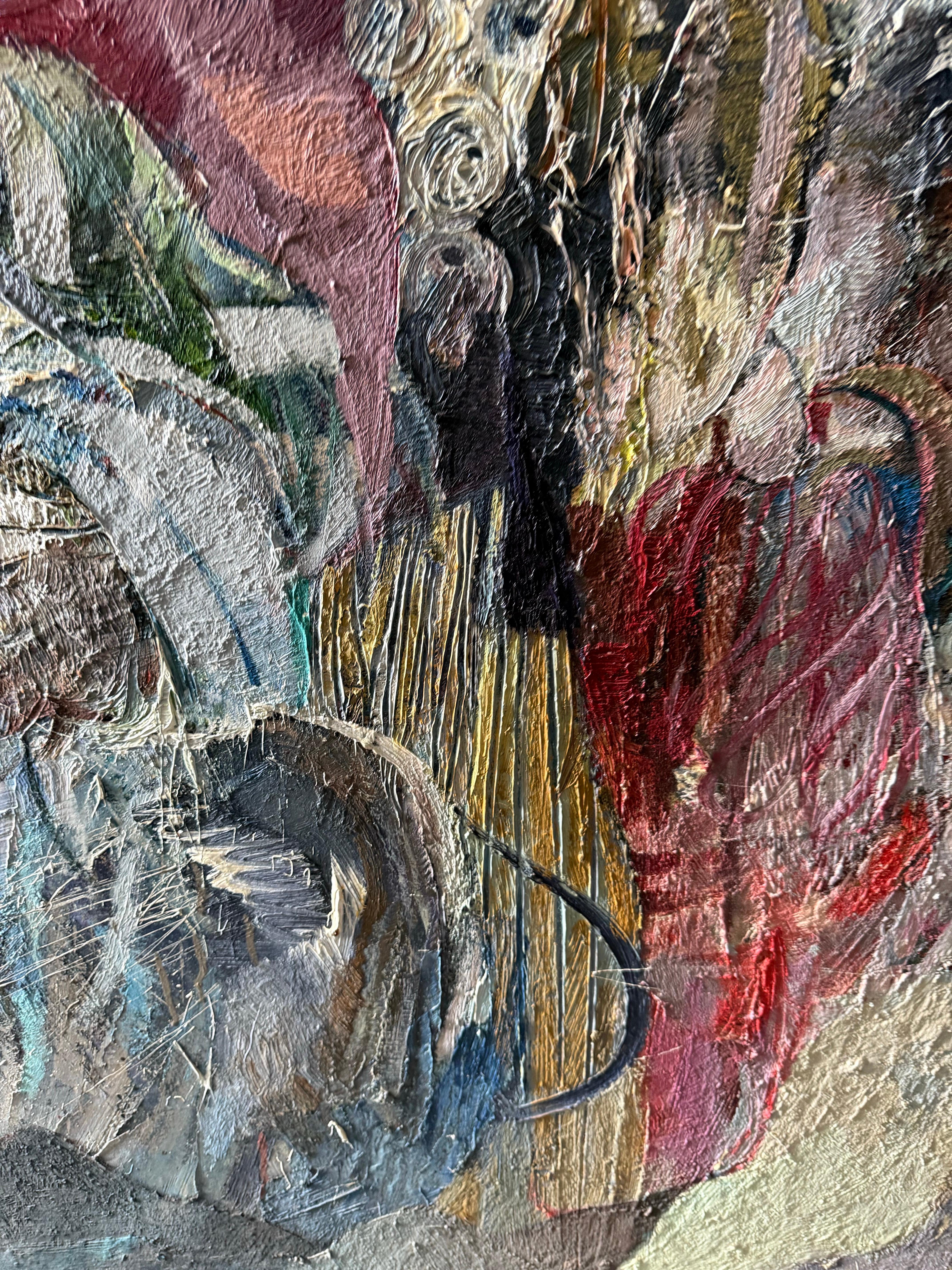 Pittura ad olio astratta figurativa di grandi dimensioni Collage LA California Artista Peter Liashkov in vendita 5