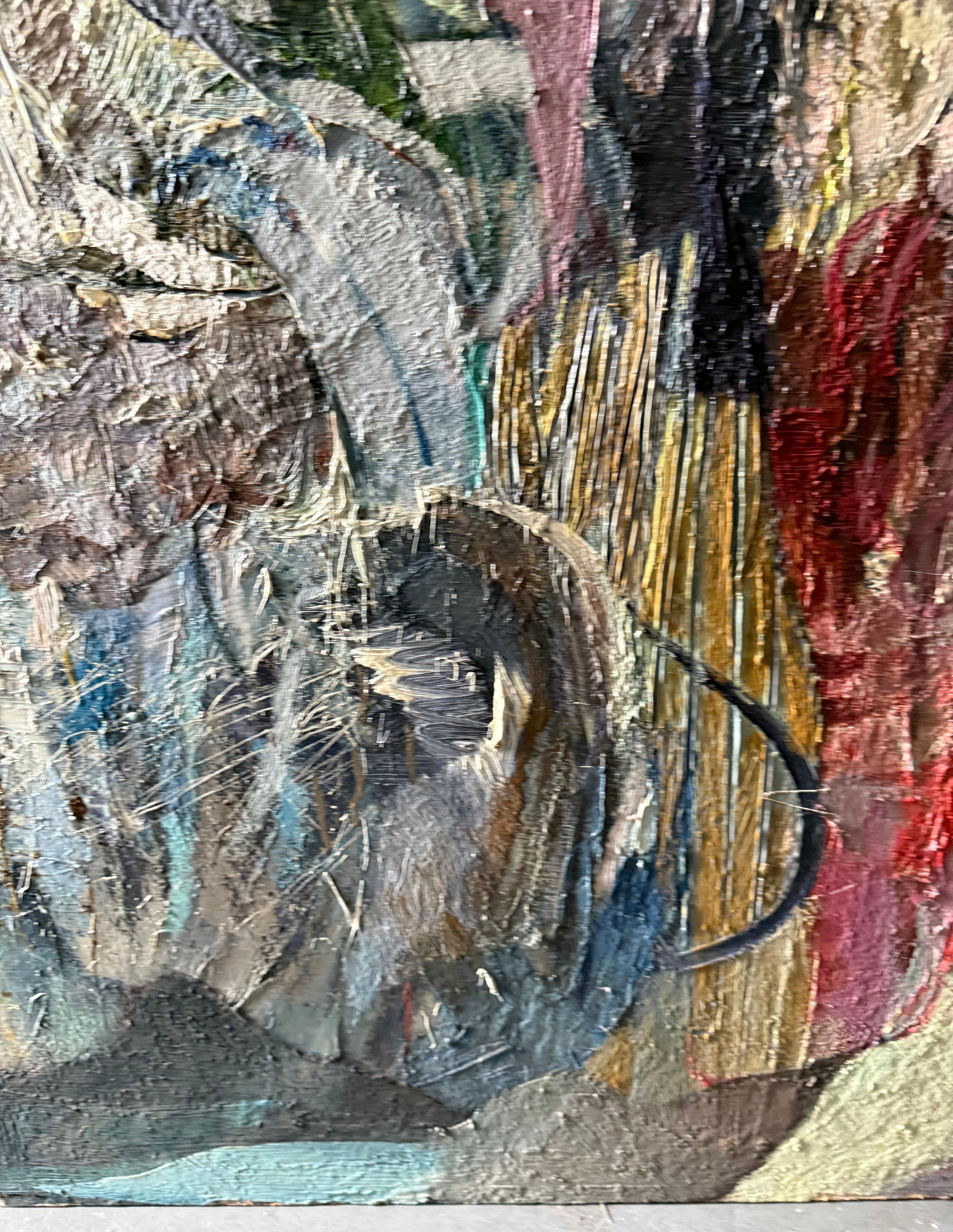 Pittura ad olio astratta figurativa di grandi dimensioni Collage LA California Artista Peter Liashkov in vendita 6