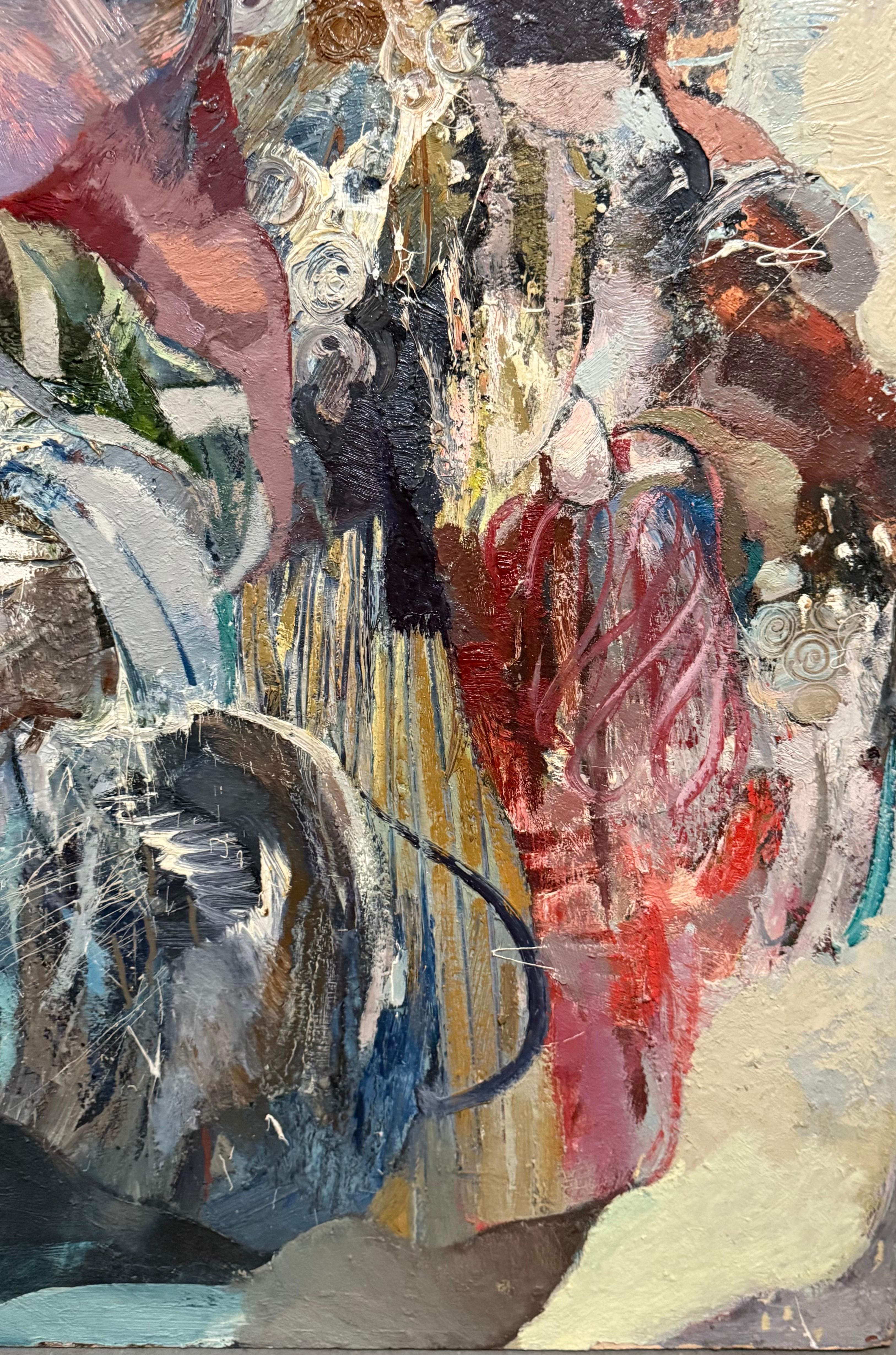 Pittura ad olio astratta figurativa di grandi dimensioni Collage LA California Artista Peter Liashkov in vendita 7