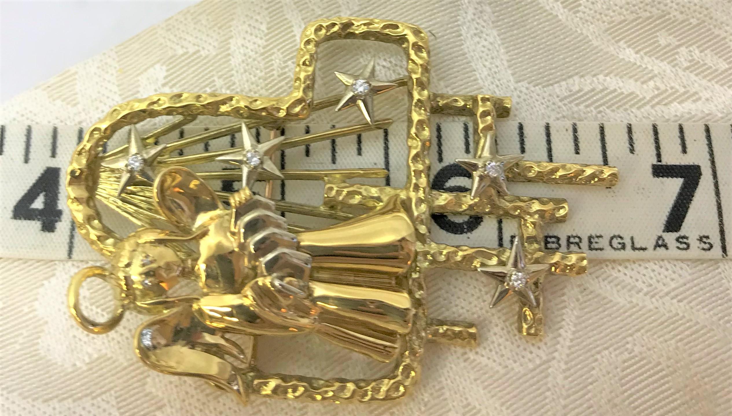 Peter Lindeman Broche et pendentif ange en or 18 carats et diamants Excellent état - En vente à Cincinnati, OH