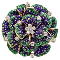 PETER LINDEMAN 1970 Nueva York Broche Esmaltado En Oro Amarillo De 18 Quilates Con Diamantes