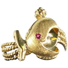 Peter Lindeman Original 14 Karat and Ruby Modern Whale Fashion Ring