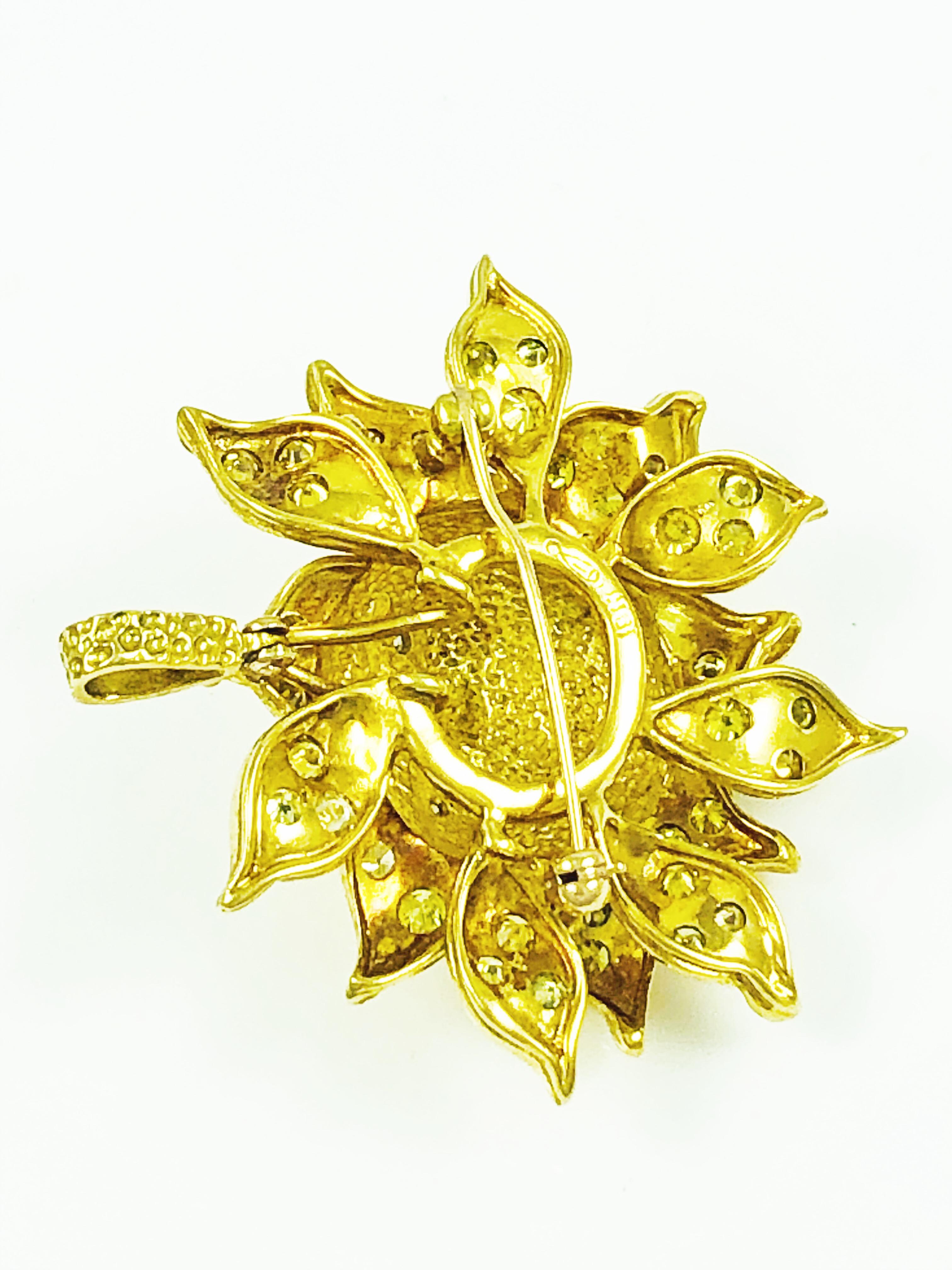 Peter Linderman 18 Karat Gold and Multicolored Diamond Sun Brooch and Pendant 1