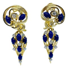 Peter Linderman 18 Karat Yellow Gold, Diamond and Blue Lapis Lazuli Earrings