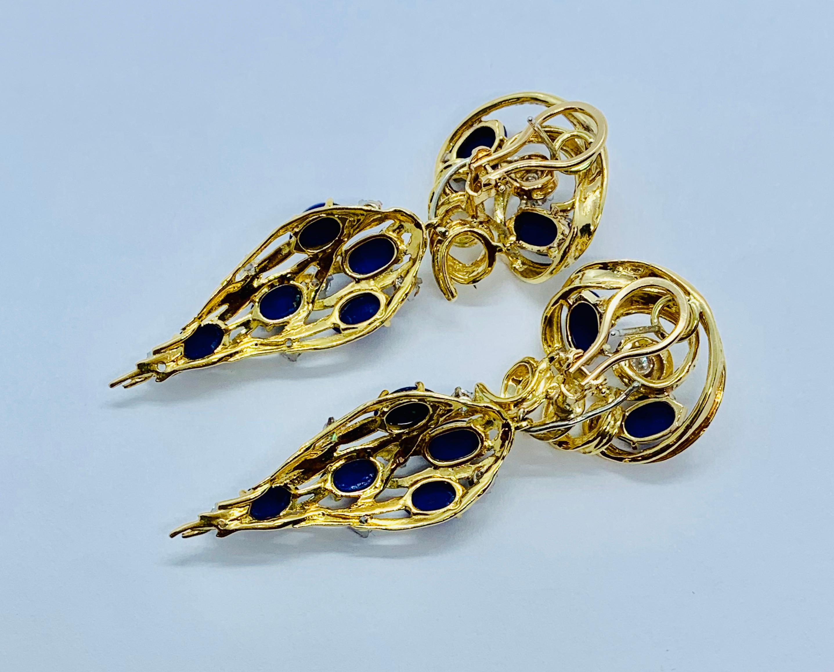Peter Linderman 18 Karat Yellow Gold, Diamond and Blue Lapis Lazuli Earrings 4