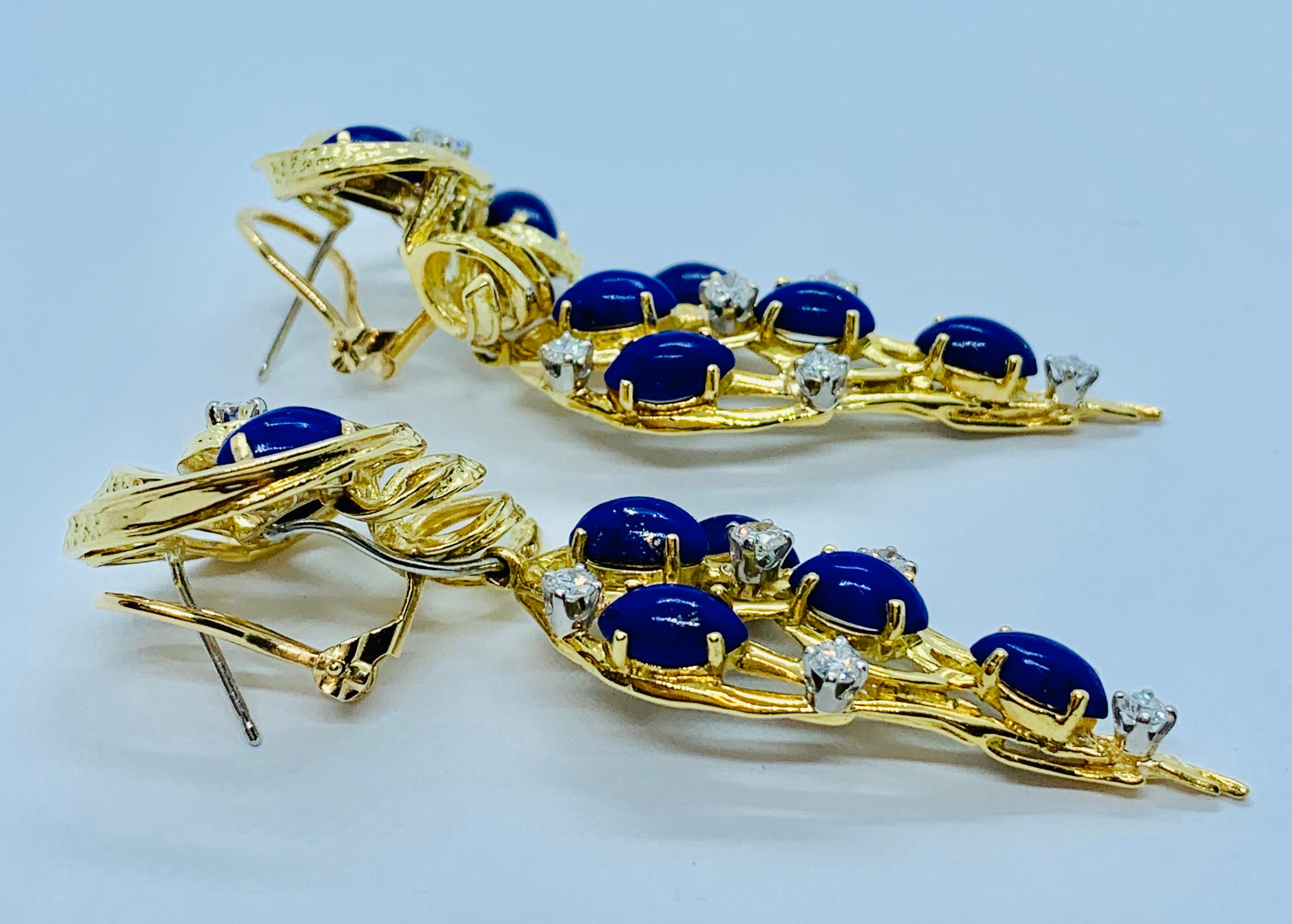 Peter Linderman 18 Karat Yellow Gold, Diamond and Blue Lapis Lazuli Earrings 5
